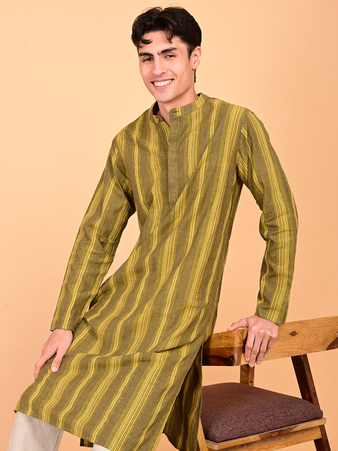 Multicolour Yarn-Dyed Cotton Full-Length Kurta