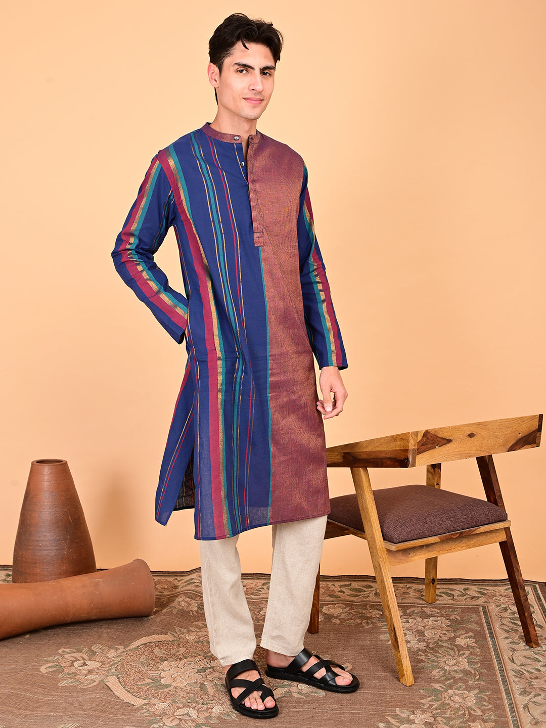 Kurta in Cotton Zari - Multicolour