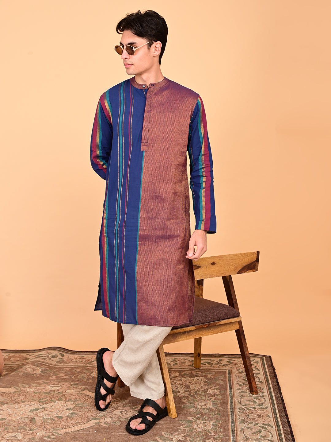 Kurta in Cotton Zari - Multicolour