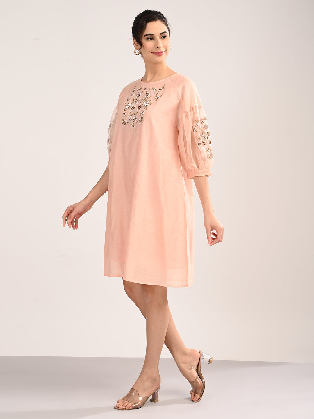 Pink Embroidered Organza Dress
