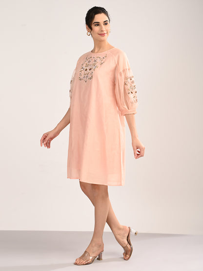 Pink Embroidered Organza Dress