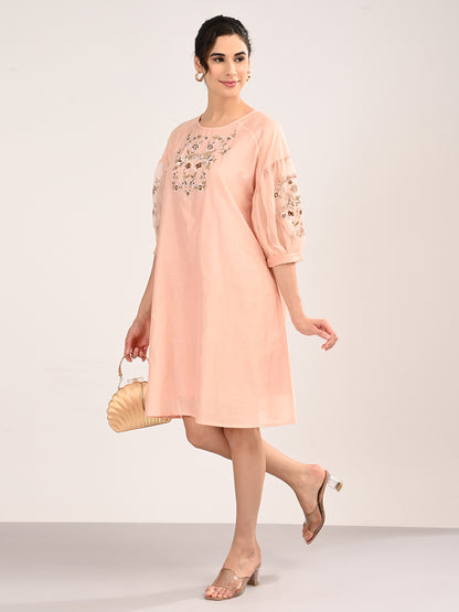 Pink Embroidered Organza Dress