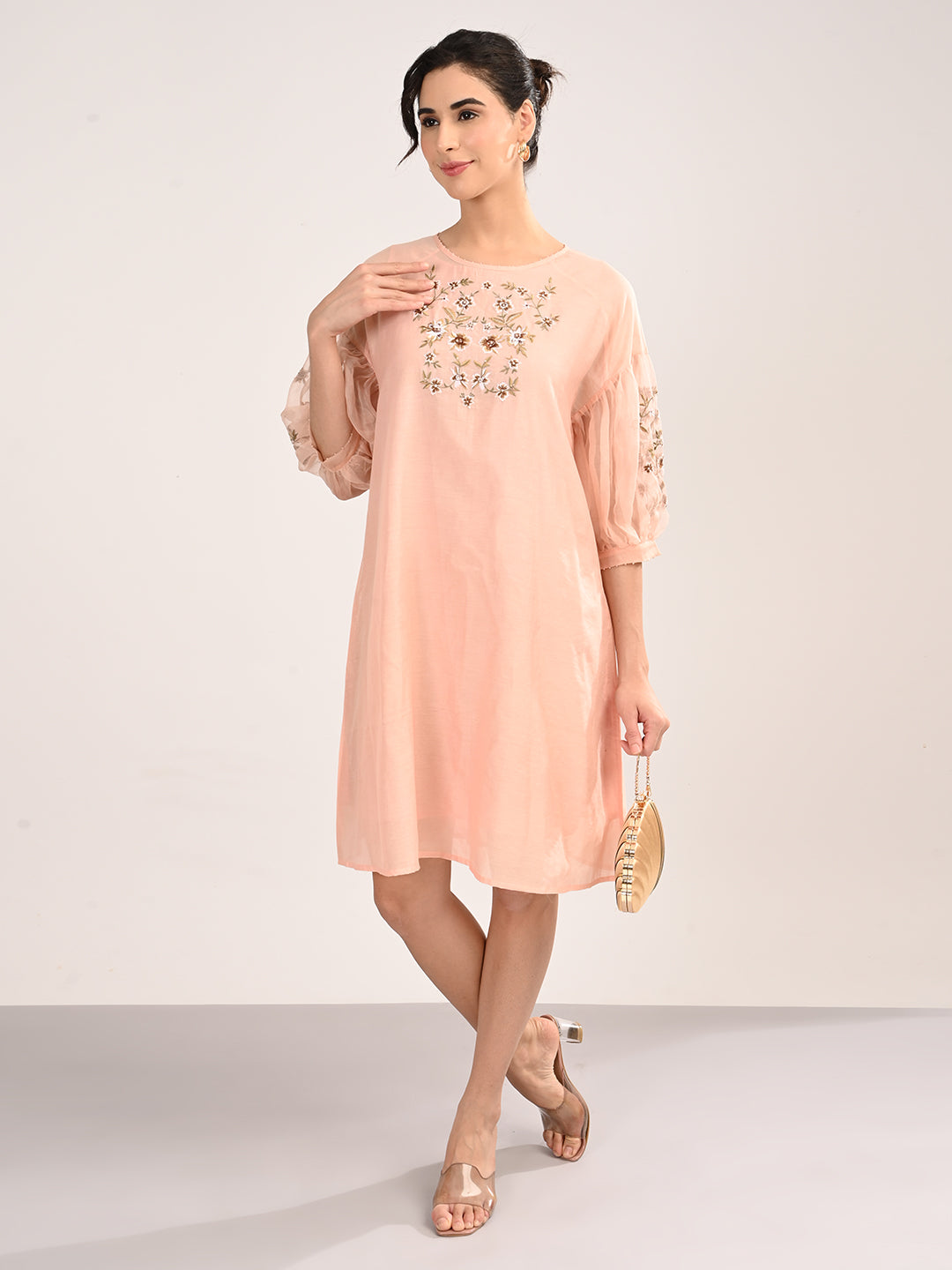 Pink Embroidered Organza Dress