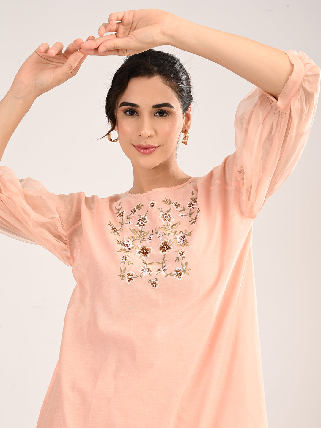 Pink Embroidered Organza Dress