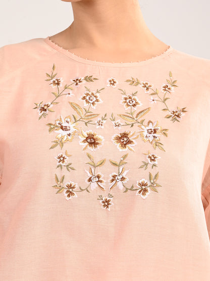 Pink Embroidered Organza Dress