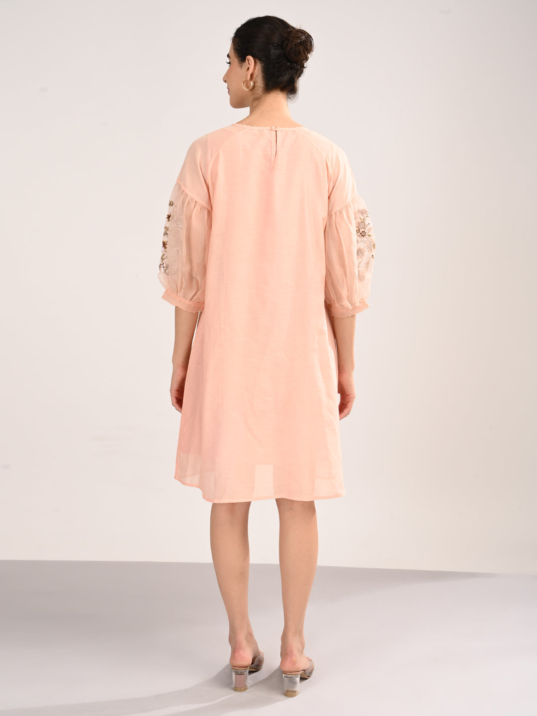 Pink Embroidered Organza Dress