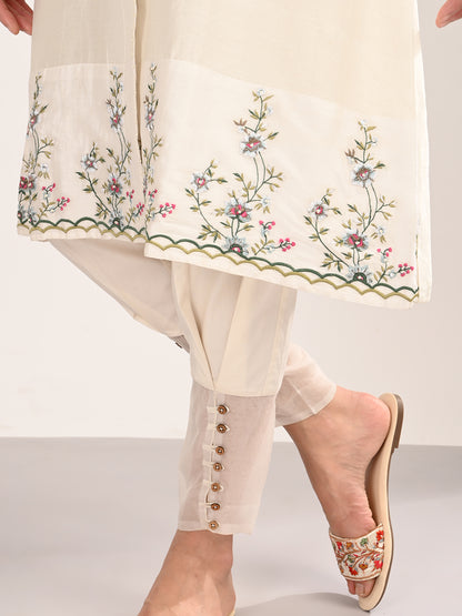 Ivory Silk Chanderi Tailored Shirt Dress with Handcrafted Chikankari Embroidery
