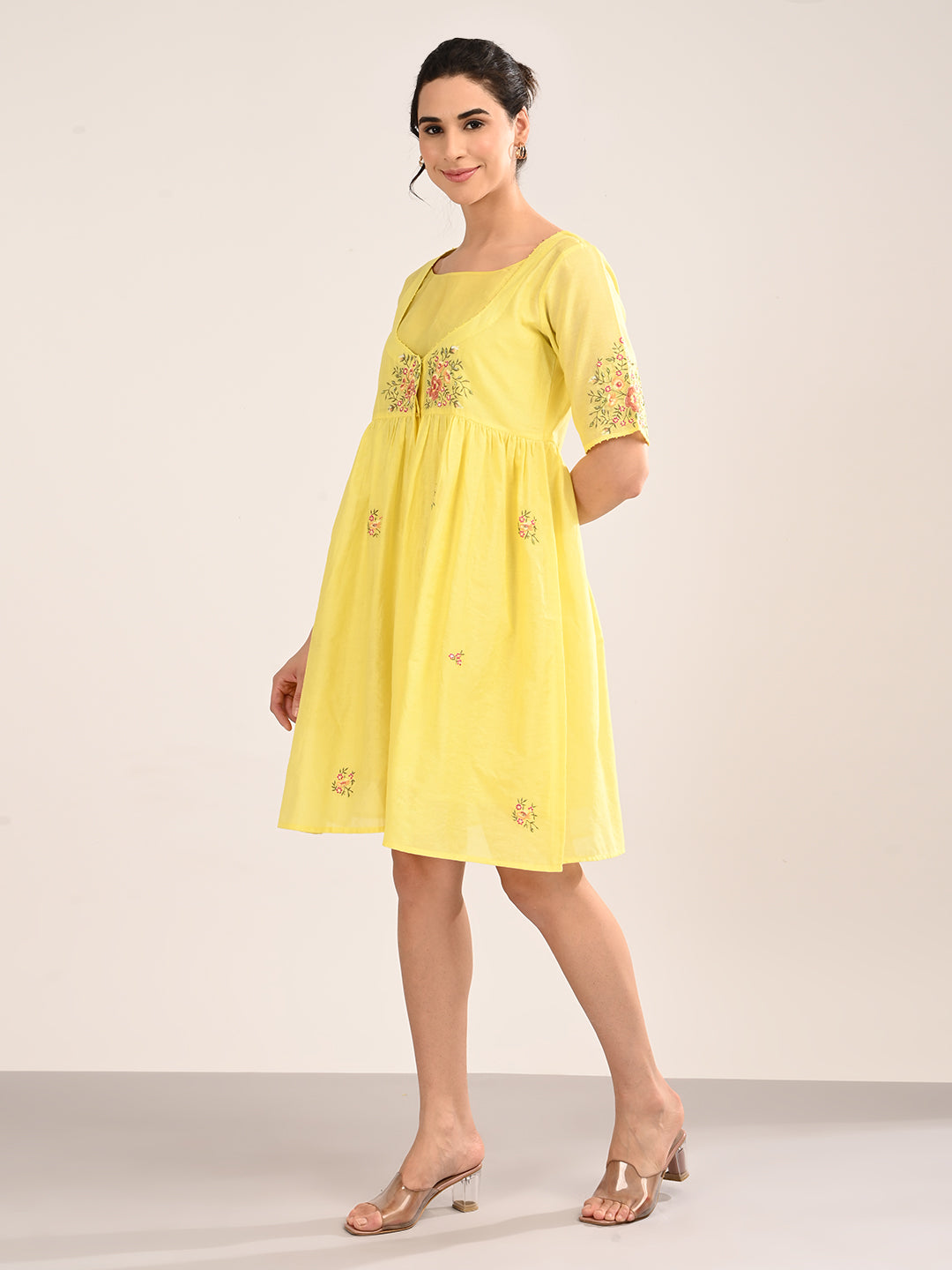 Yellow Floral Embroidery Dress