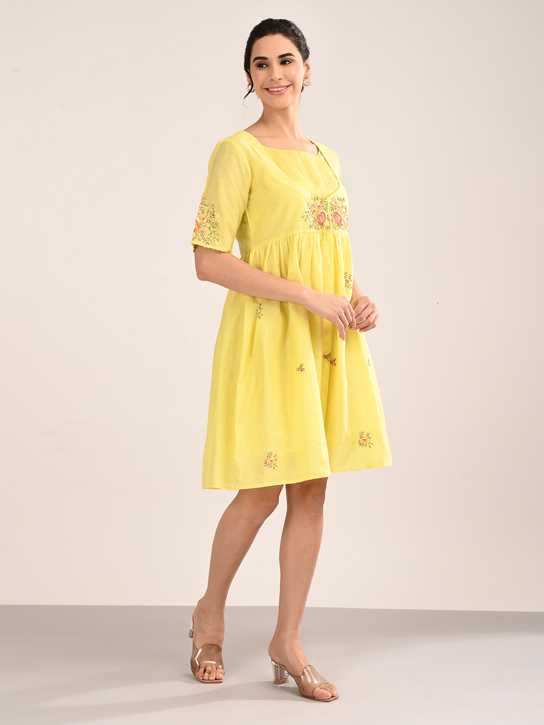 Yellow Floral Embroidery Dress
