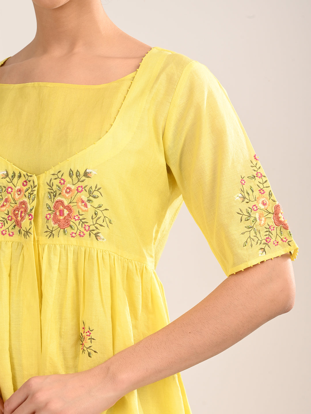 Yellow Floral Embroidery Dress