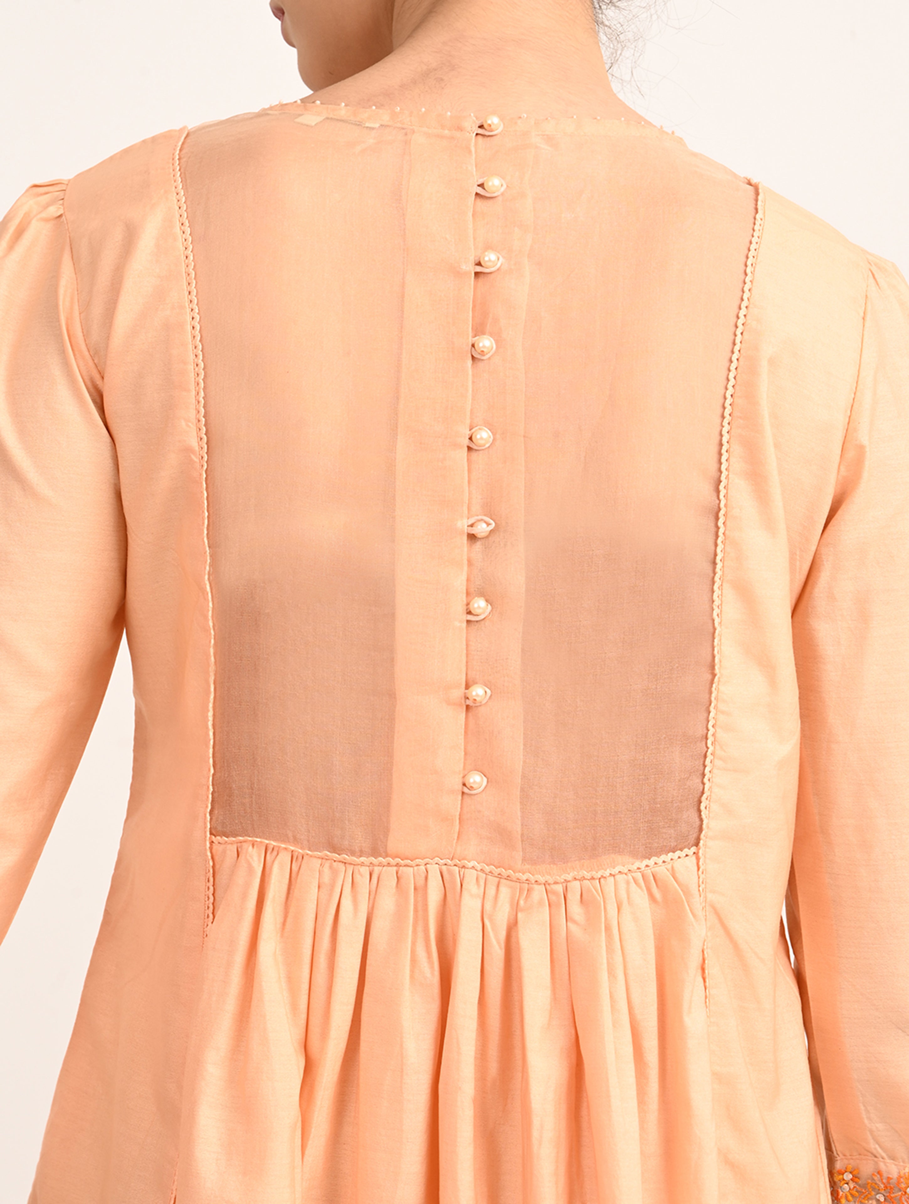 Peach Chanderi Embroidery Dress