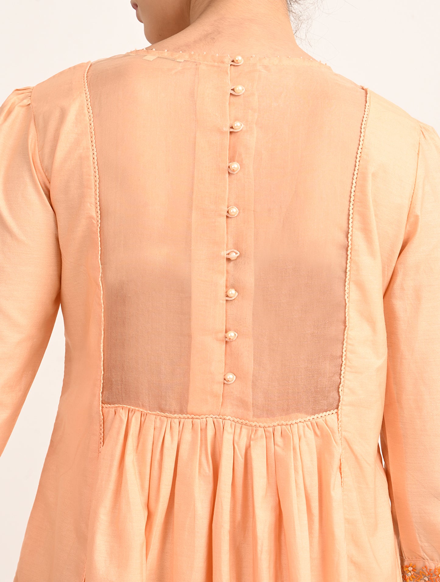Peach Chanderi Embroidery Dress