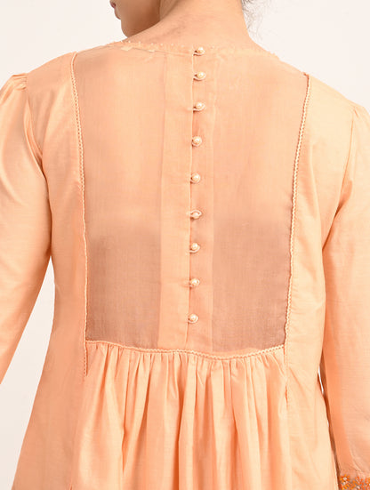 Peach Chanderi Embroidery Dress
