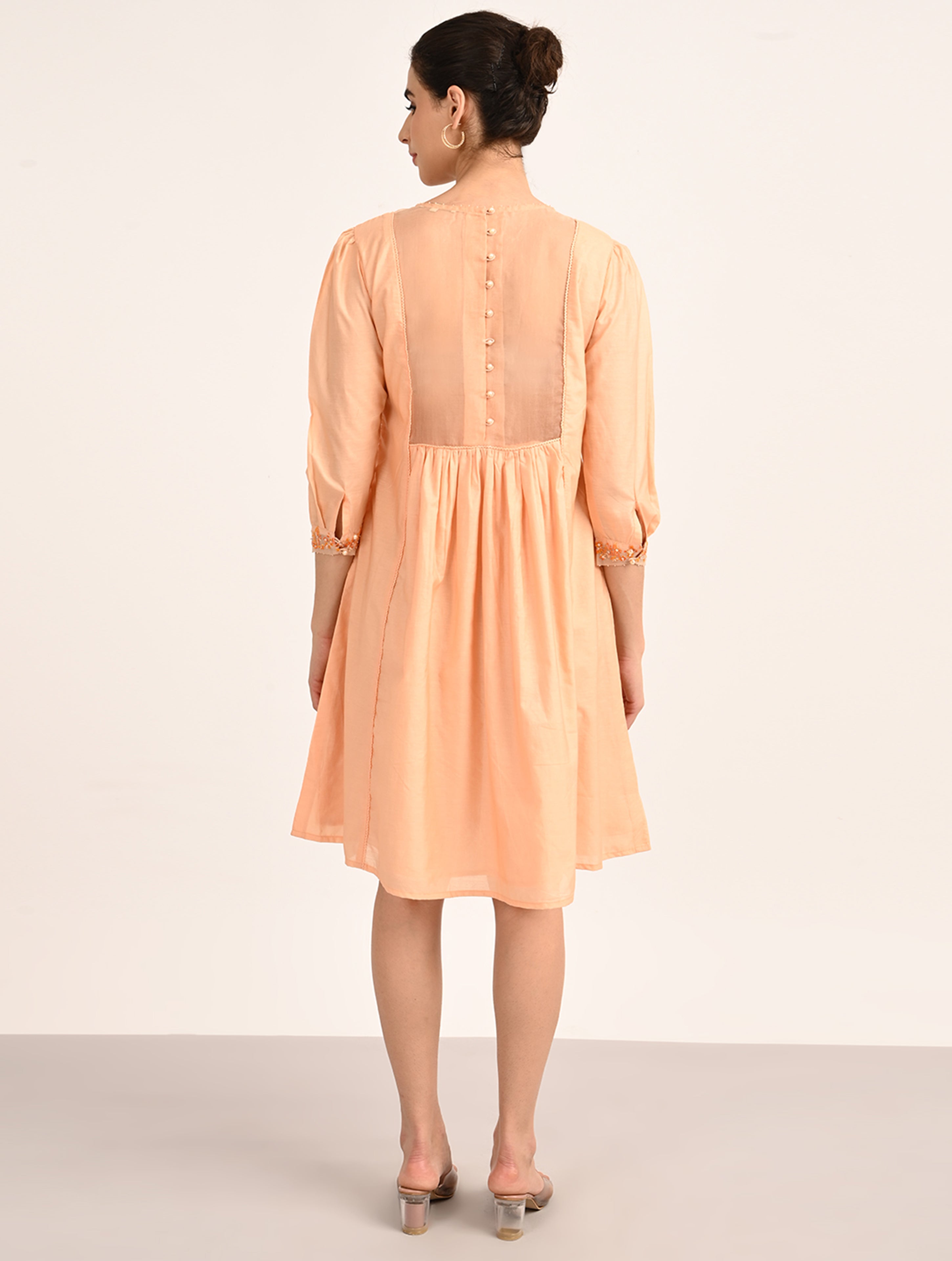 Peach Chanderi Embroidery Dress