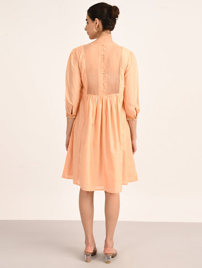 Peach Chanderi Embroidery Dress