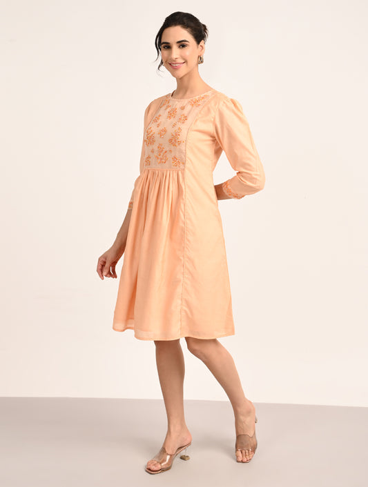 Peach Chanderi Embroidery Dress