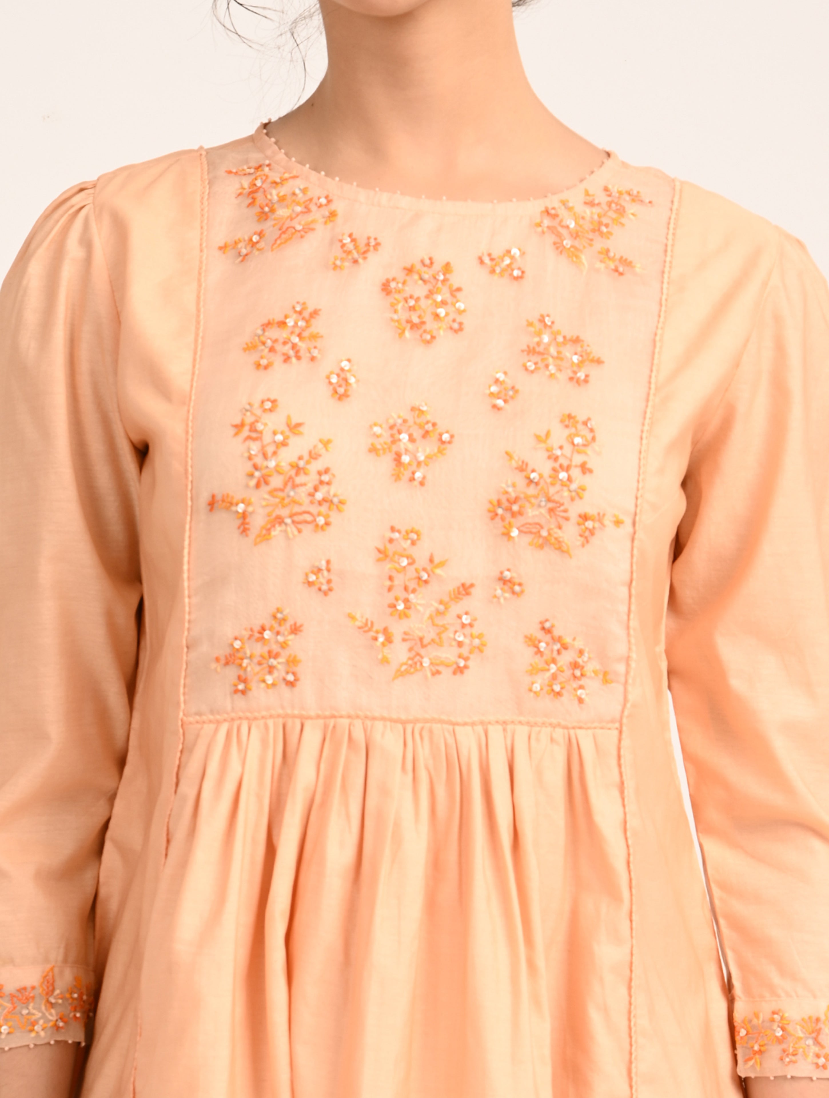Peach Chanderi Embroidery Dress