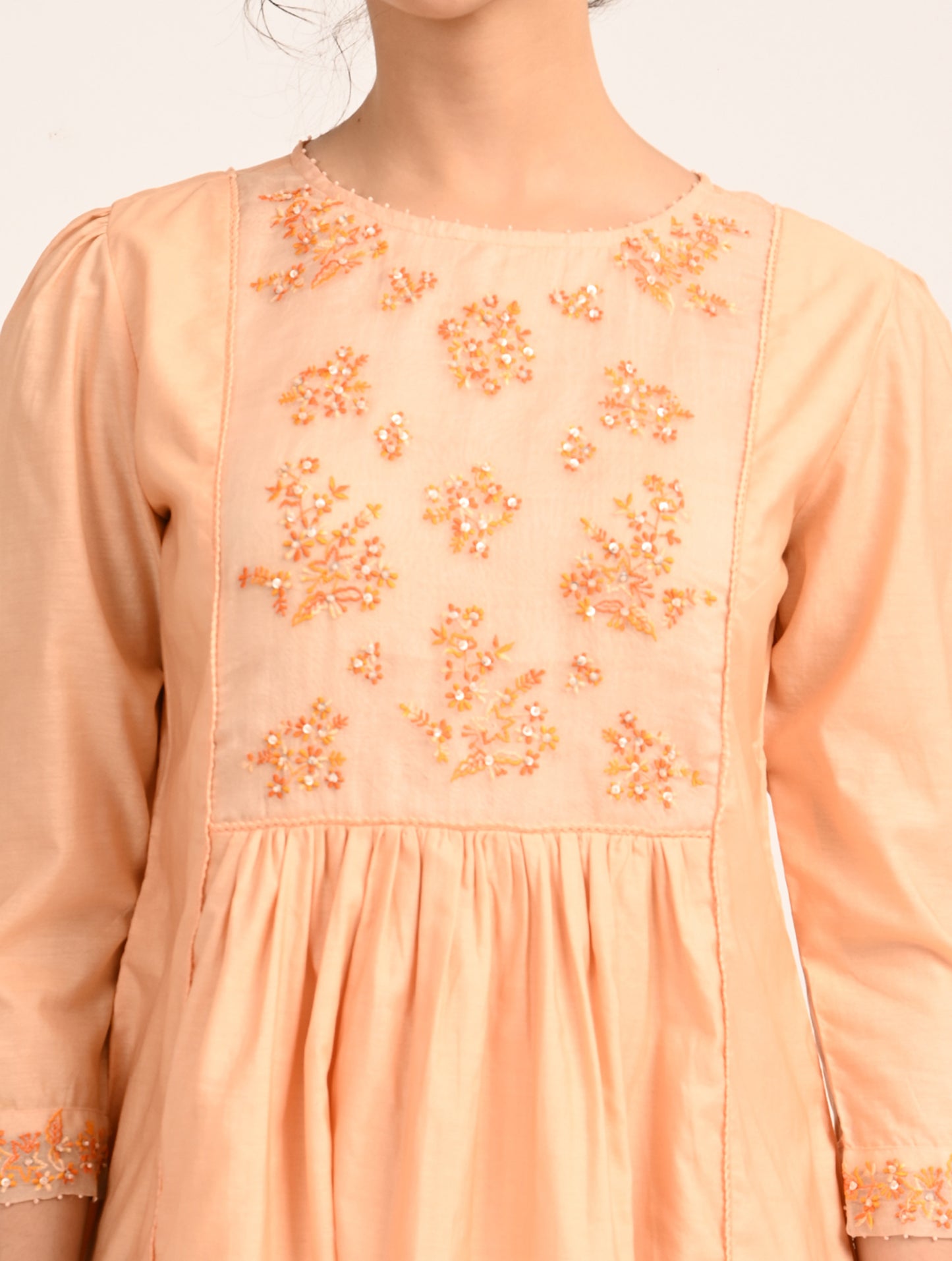 Peach Chanderi Embroidery Dress