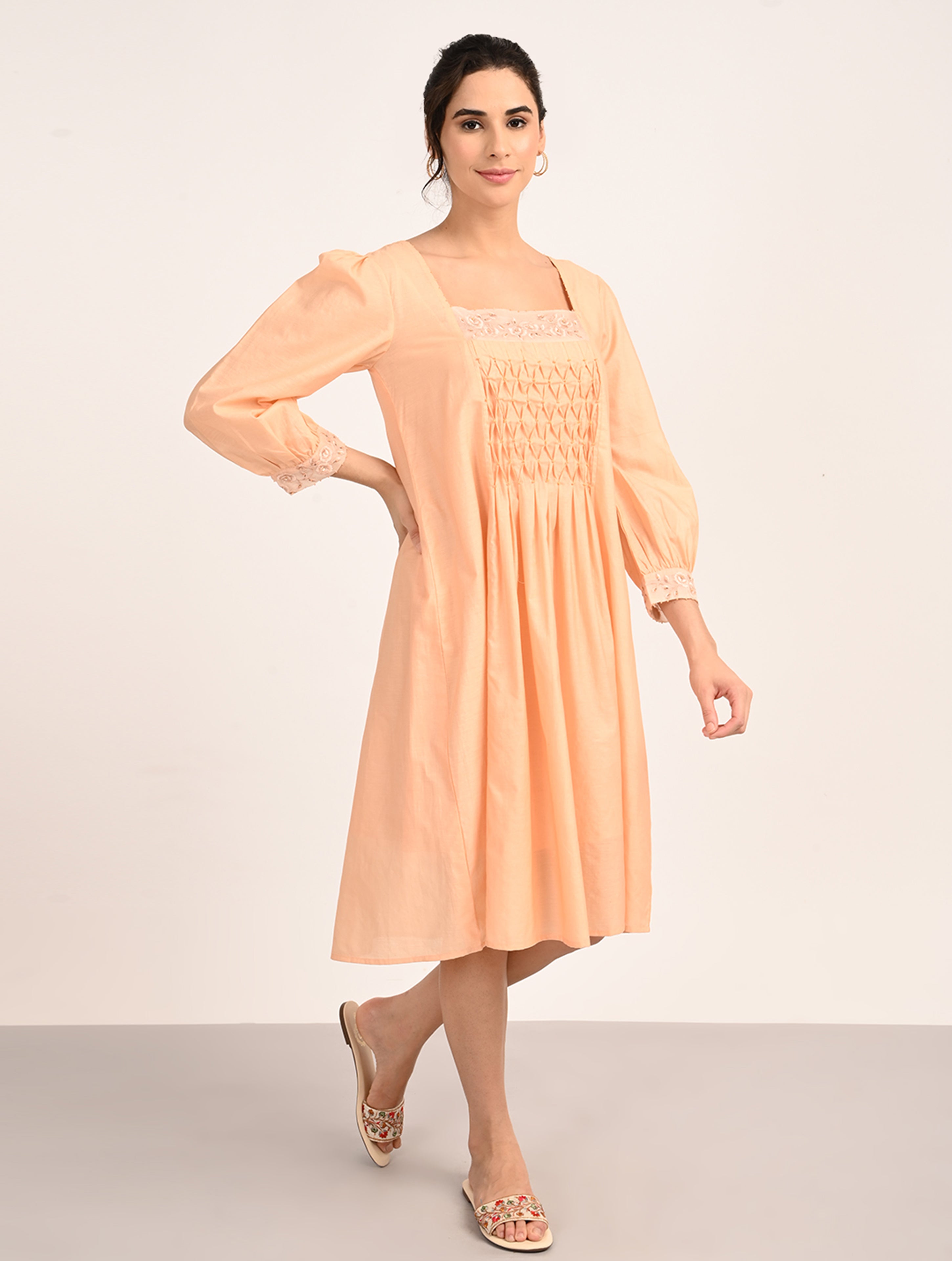 Peach Embroidered Dress