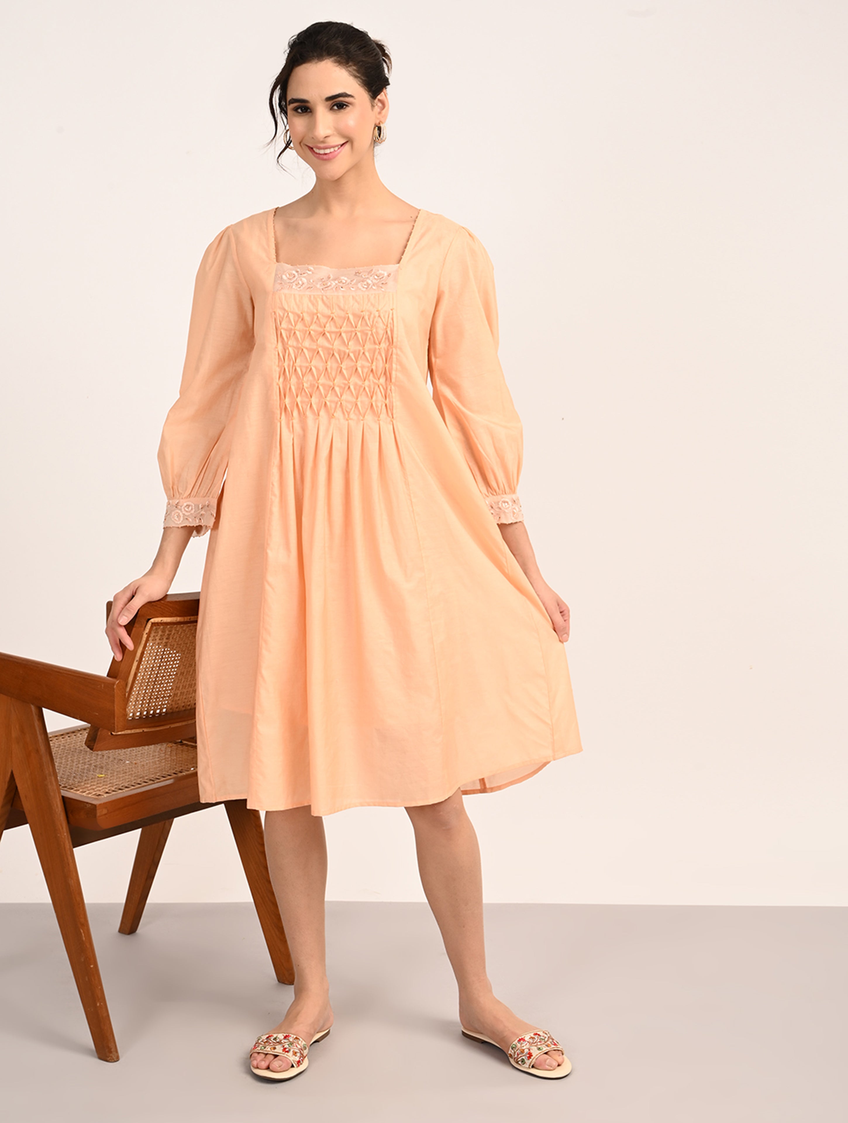 Peach Embroidered Dress