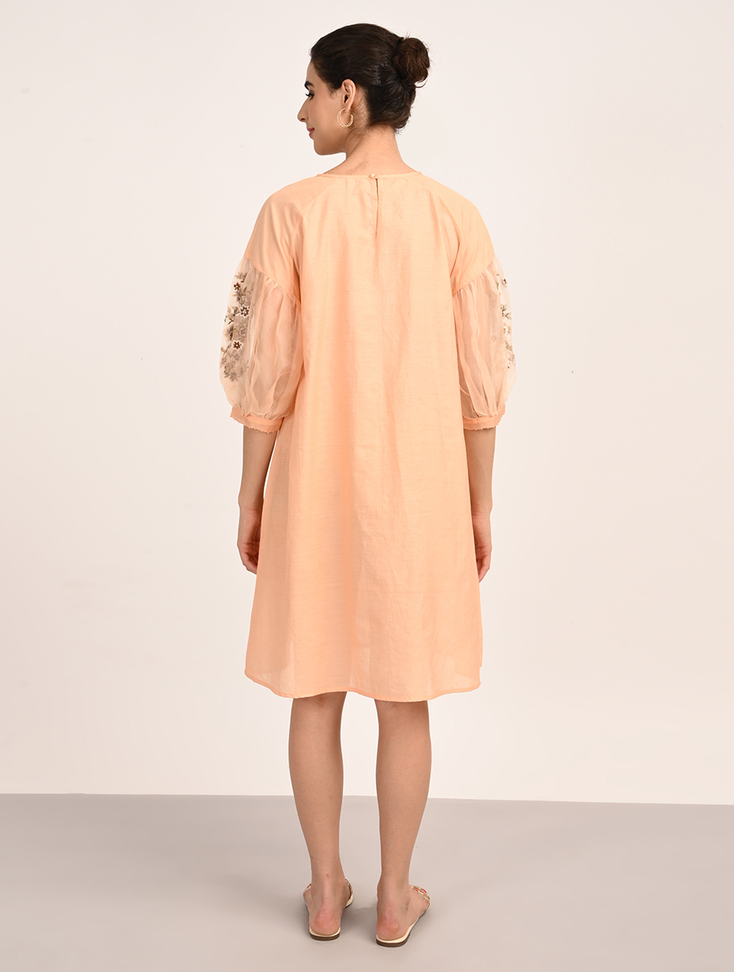 Peach Embroidered Organza Dress