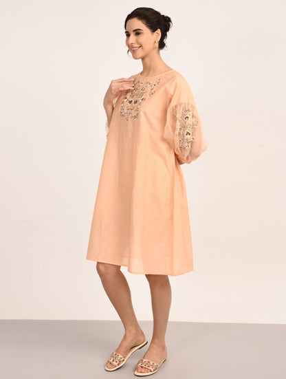 Peach Embroidered Organza Dress