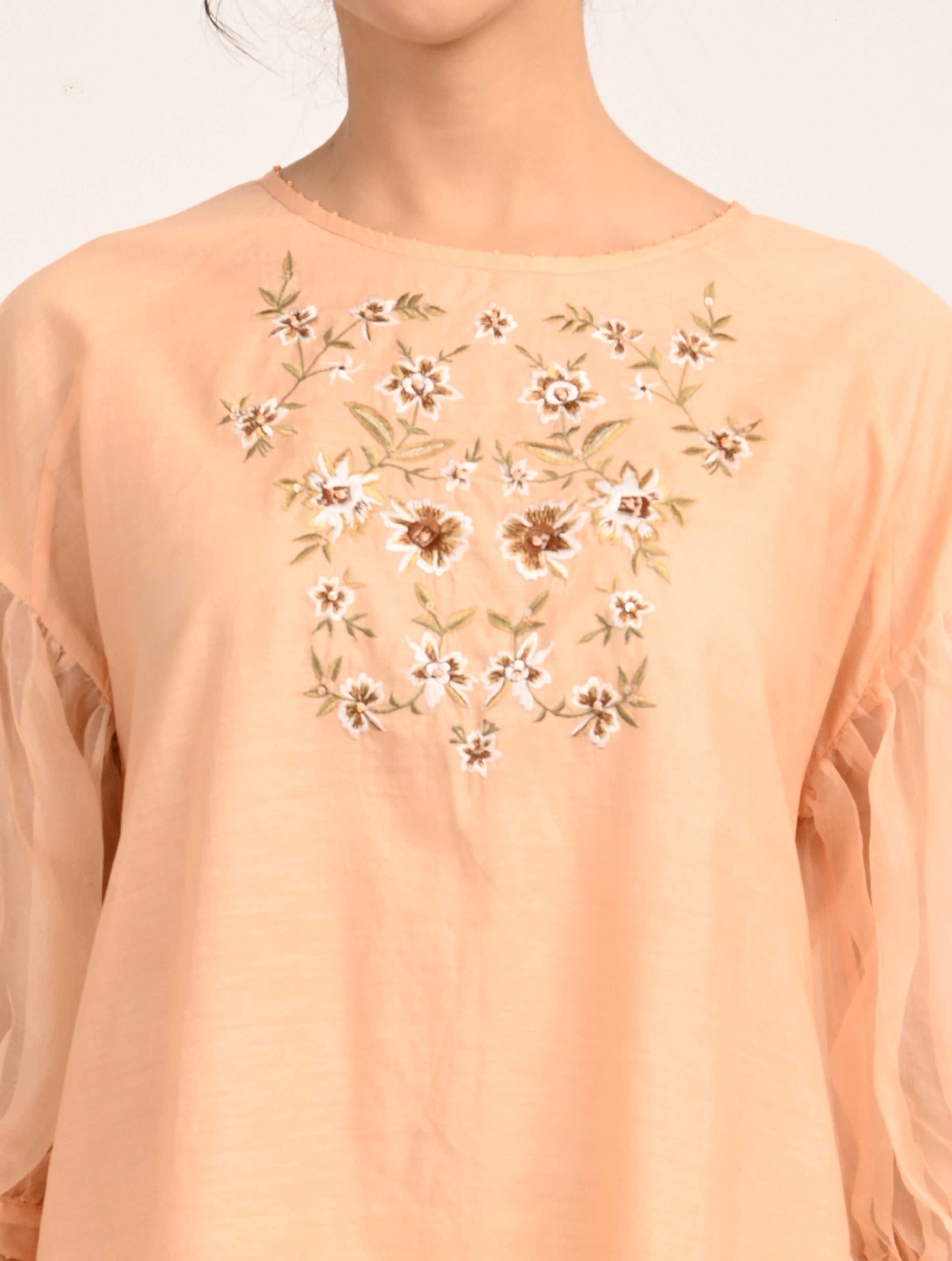 Peach Embroidered Organza Dress