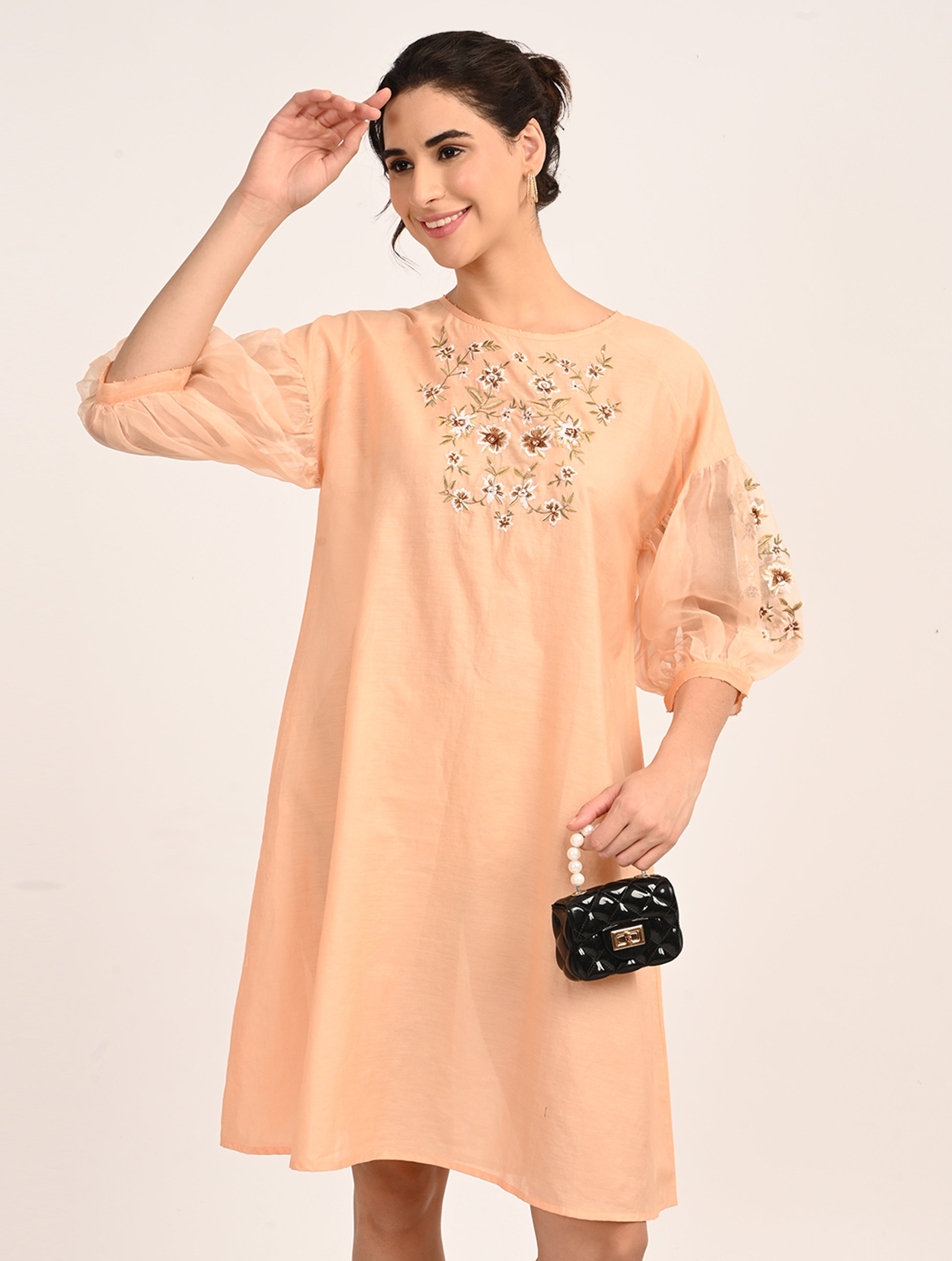 Peach Embroidered Organza Dress