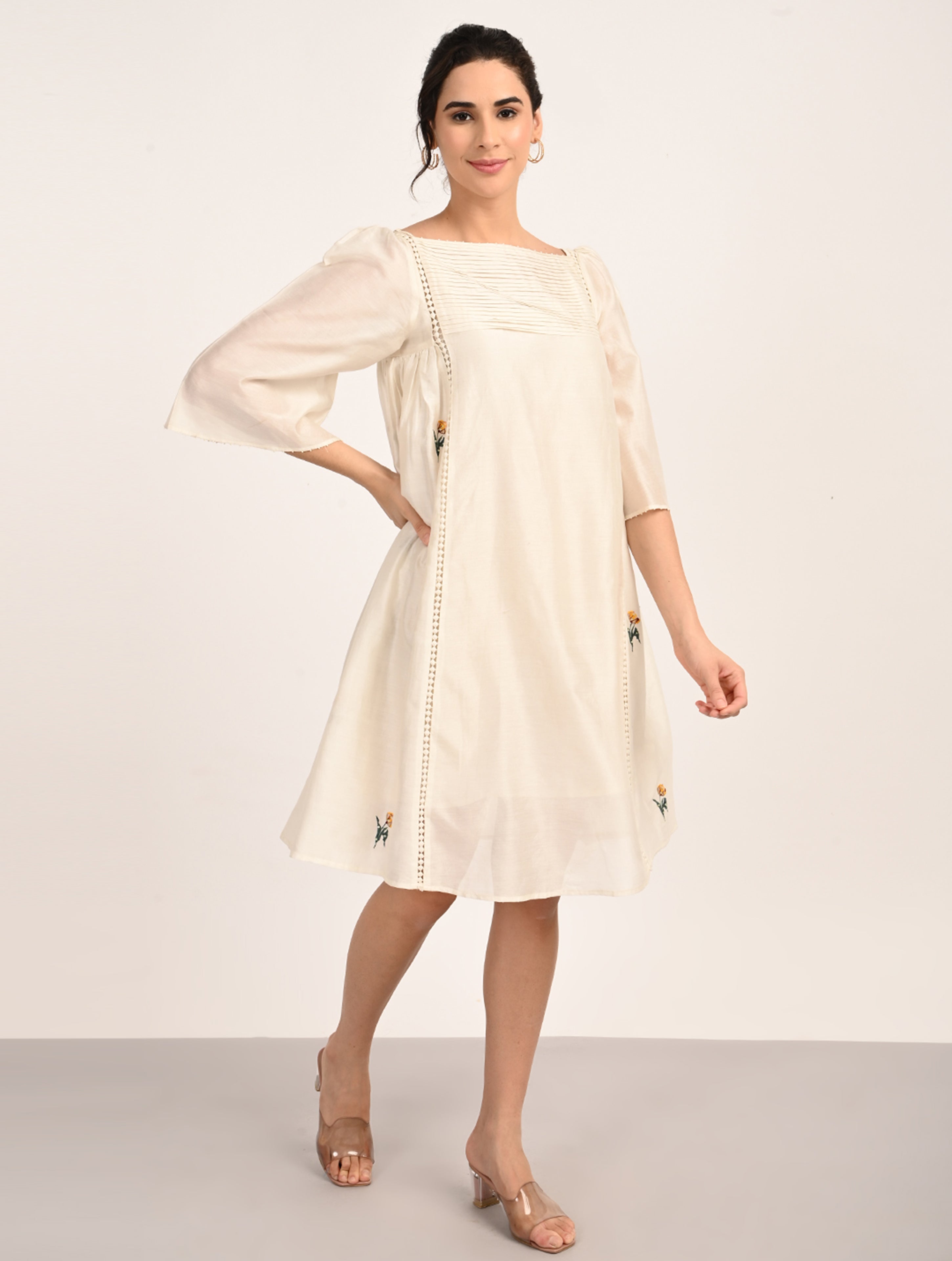 Ivory Embroidery A-Line Dress