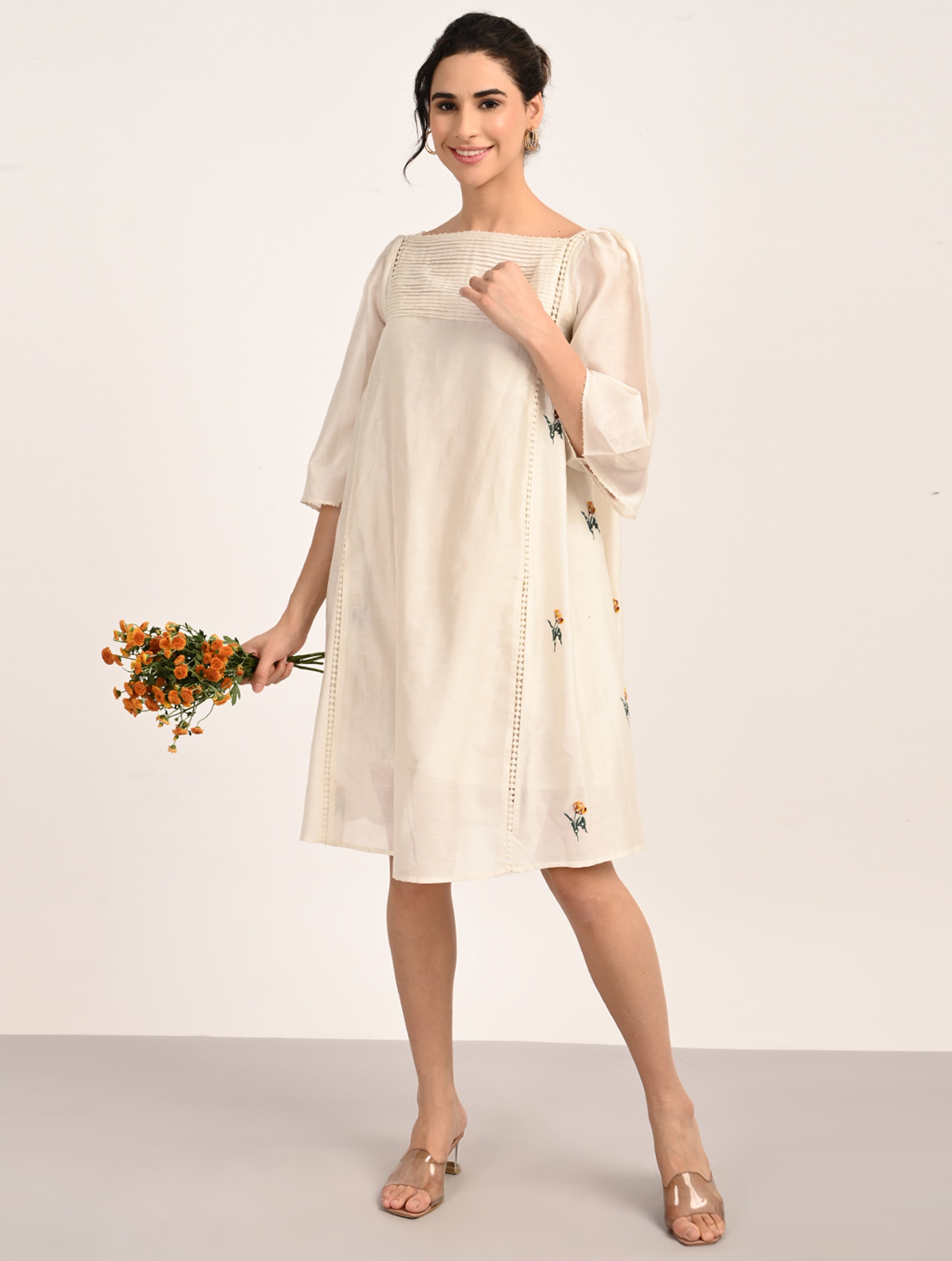 Ivory Embroidery A-Line Dress