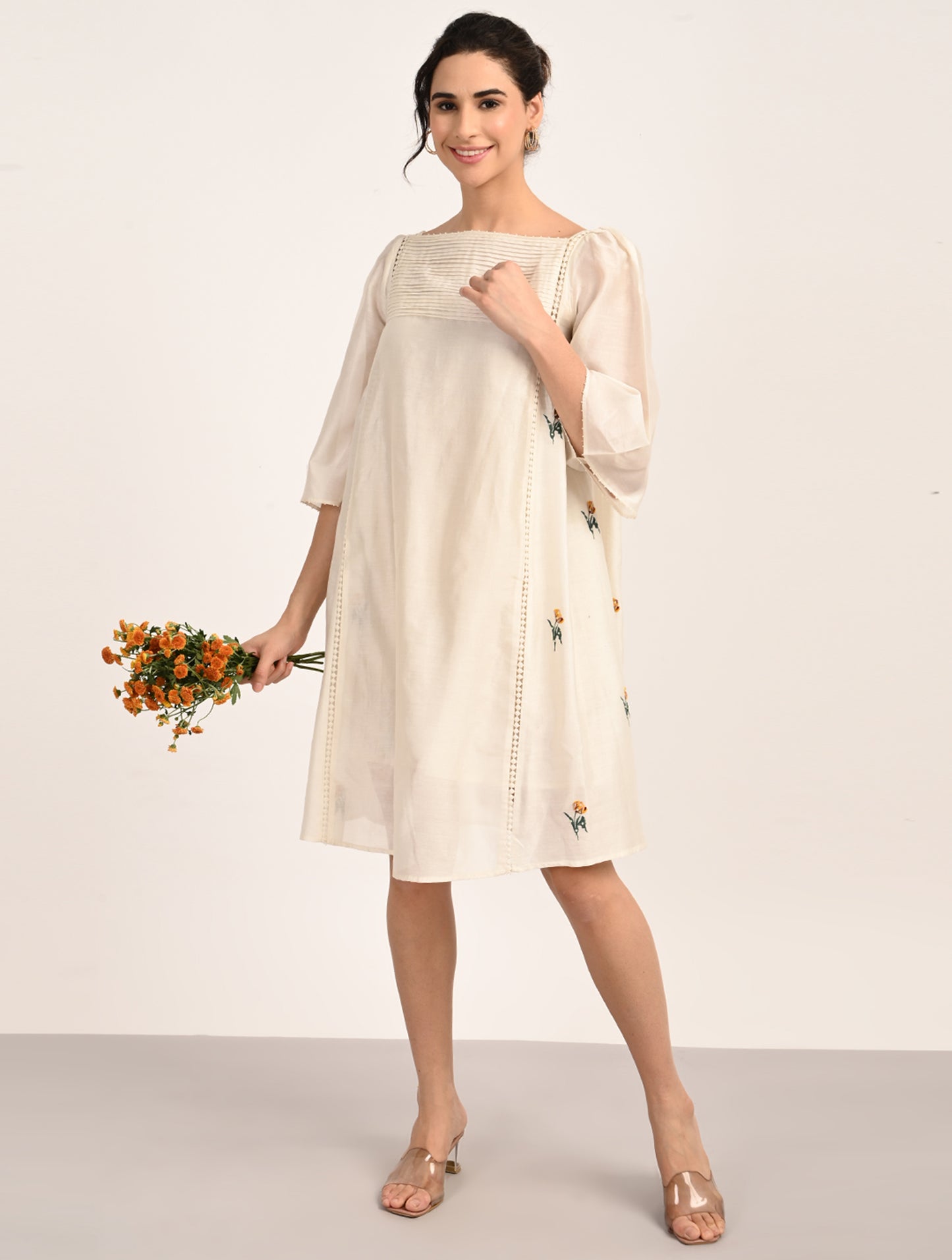 Ivory Embroidery A-Line Dress