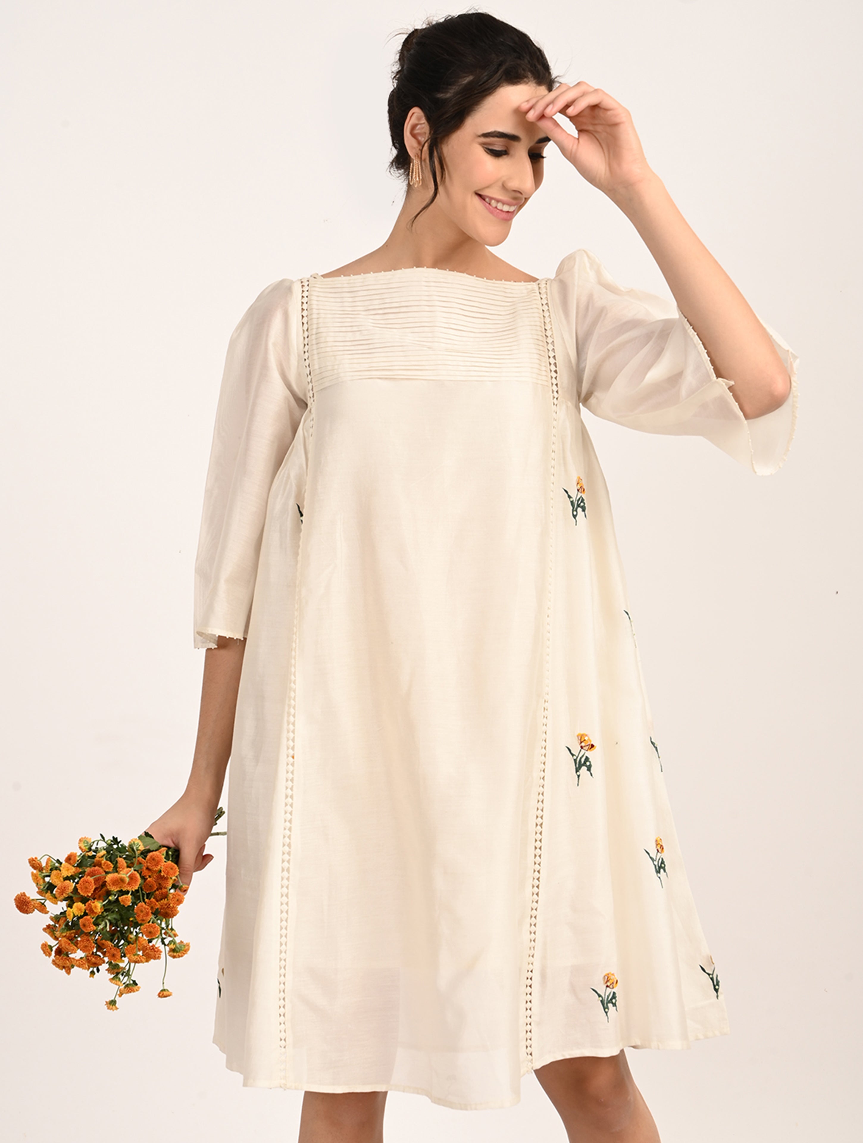 Ivory Embroidery A-Line Dress