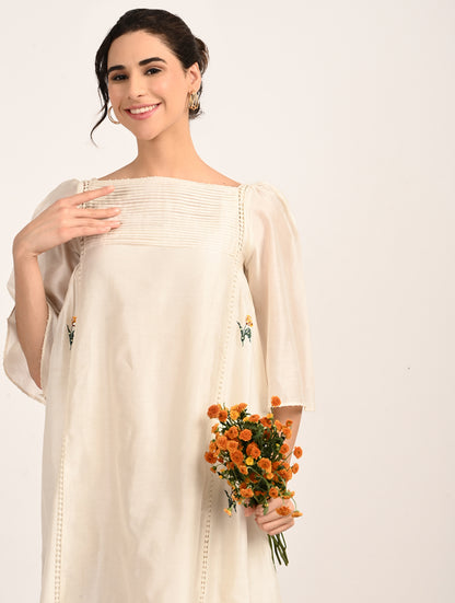 Ivory Embroidery A-Line Dress