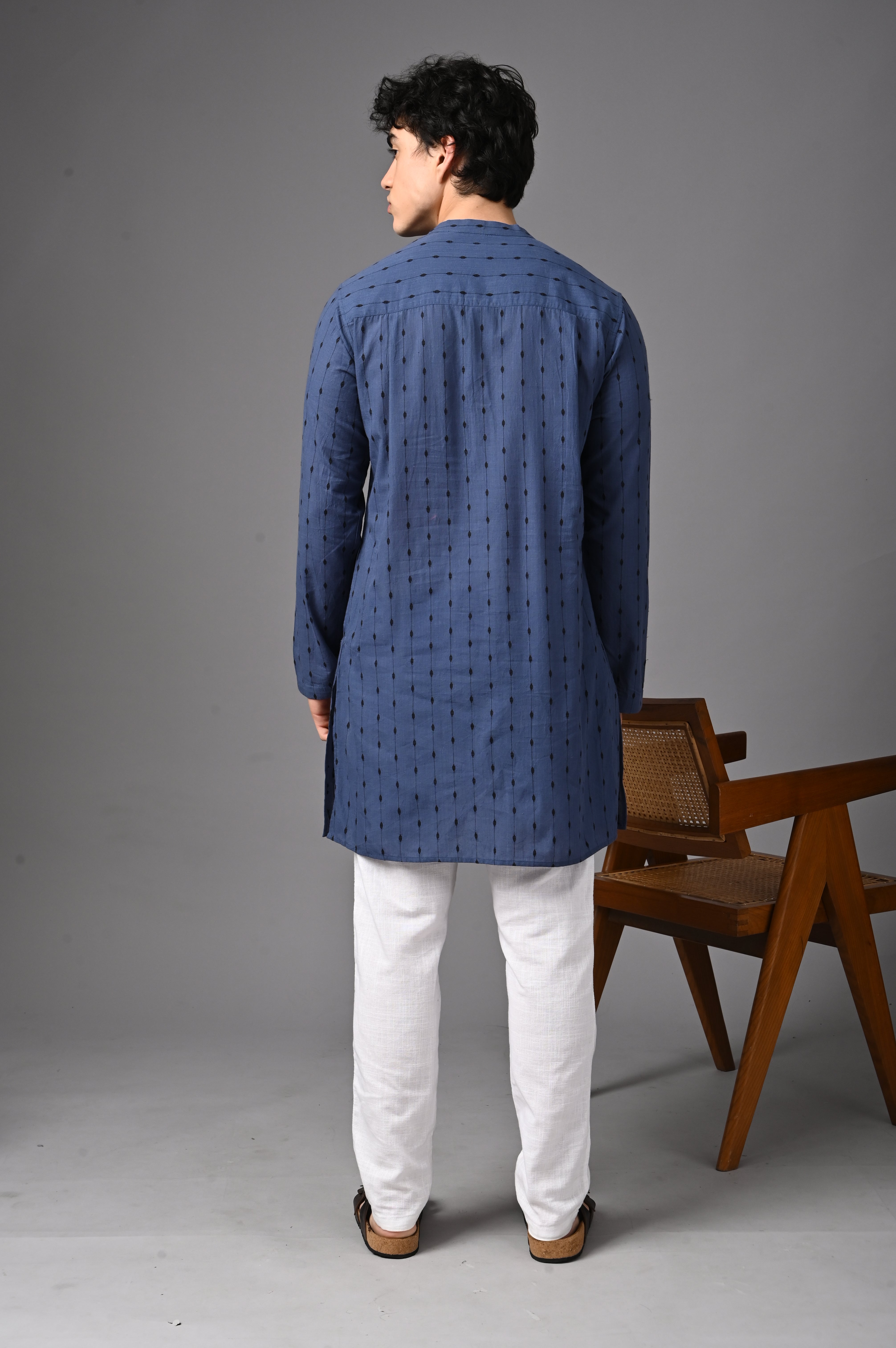 Indigo Textured Silk Kurta