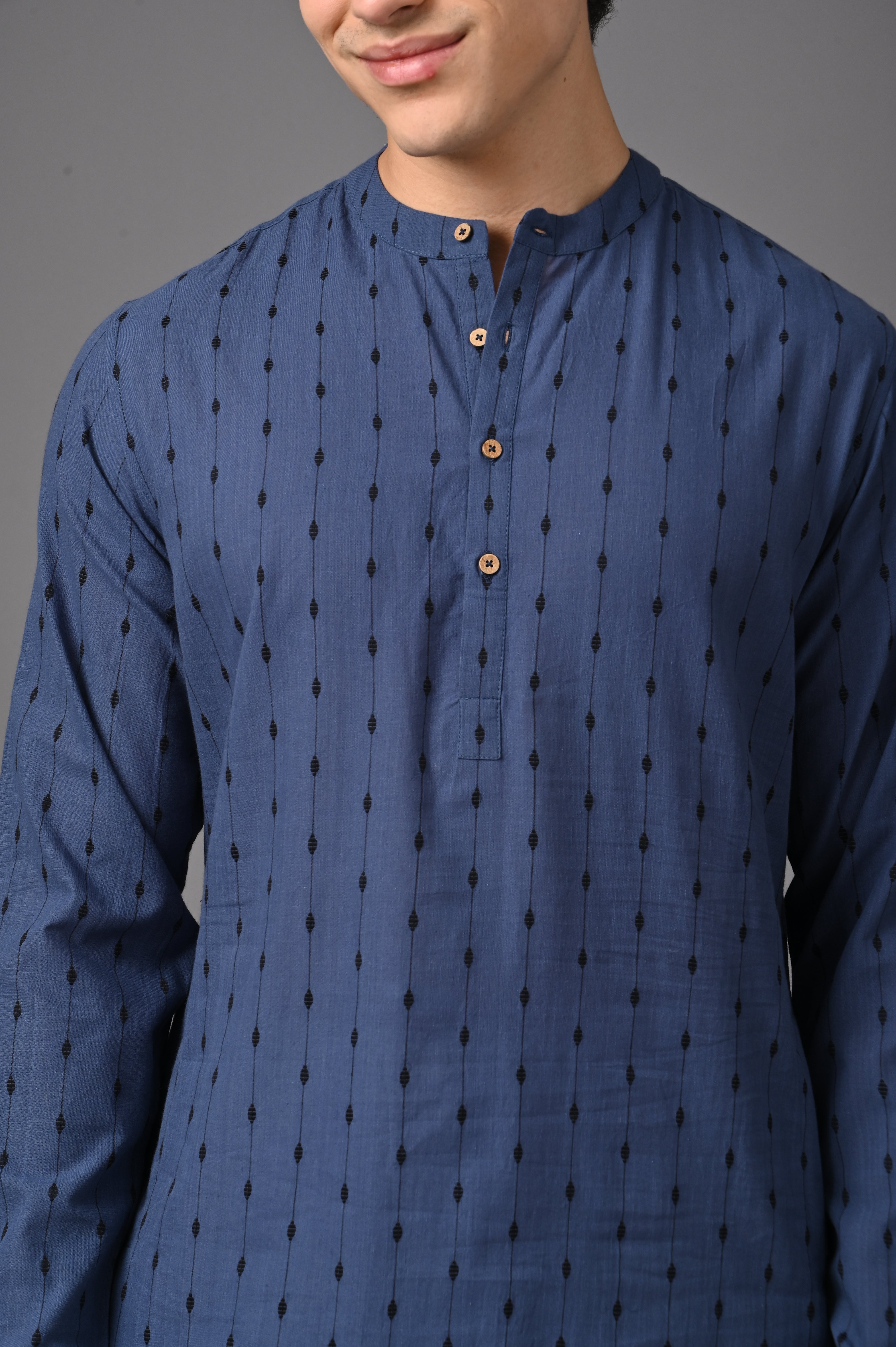 Indigo Textured Silk Kurta