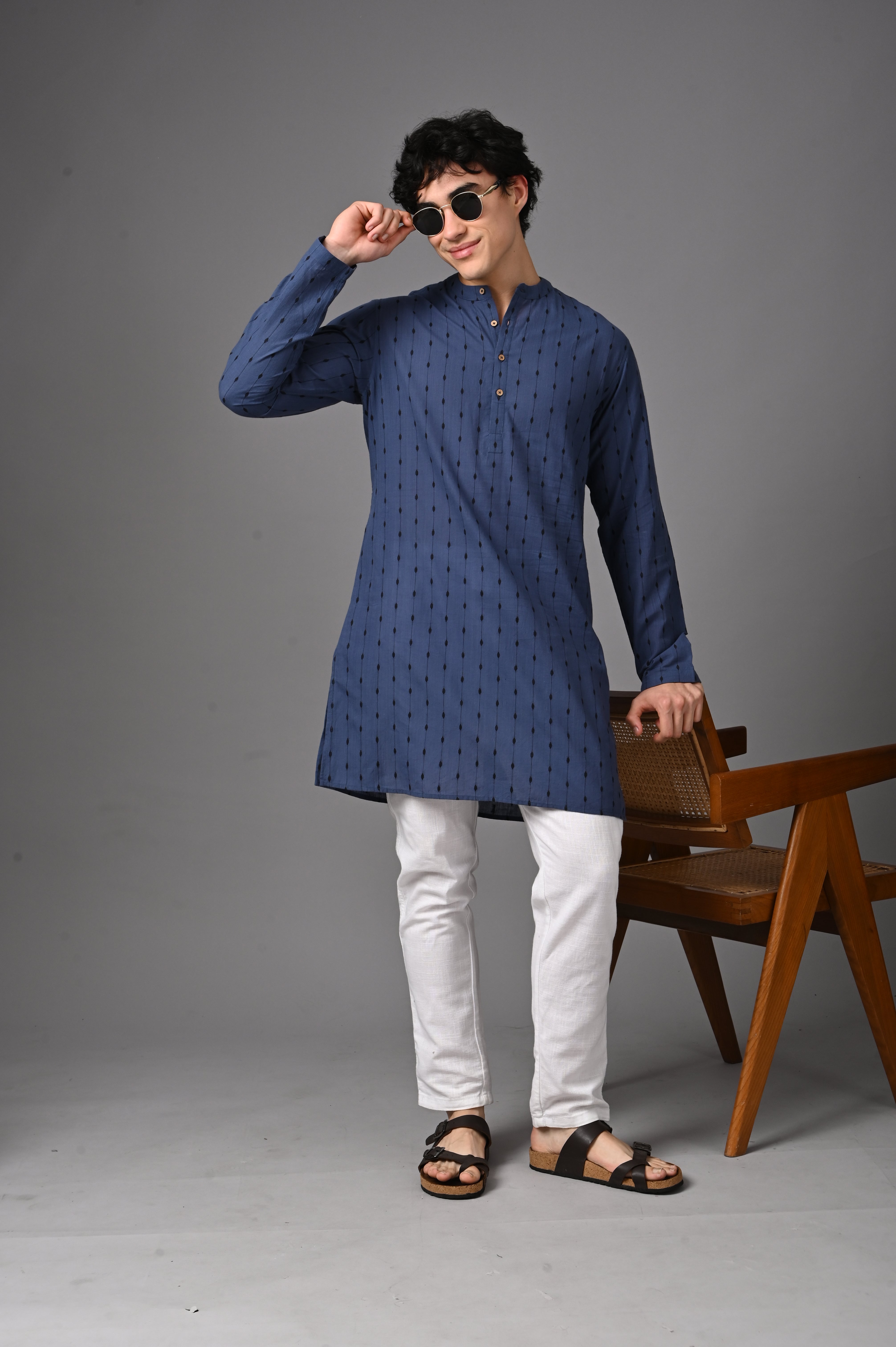 Indigo Textured Silk Kurta
