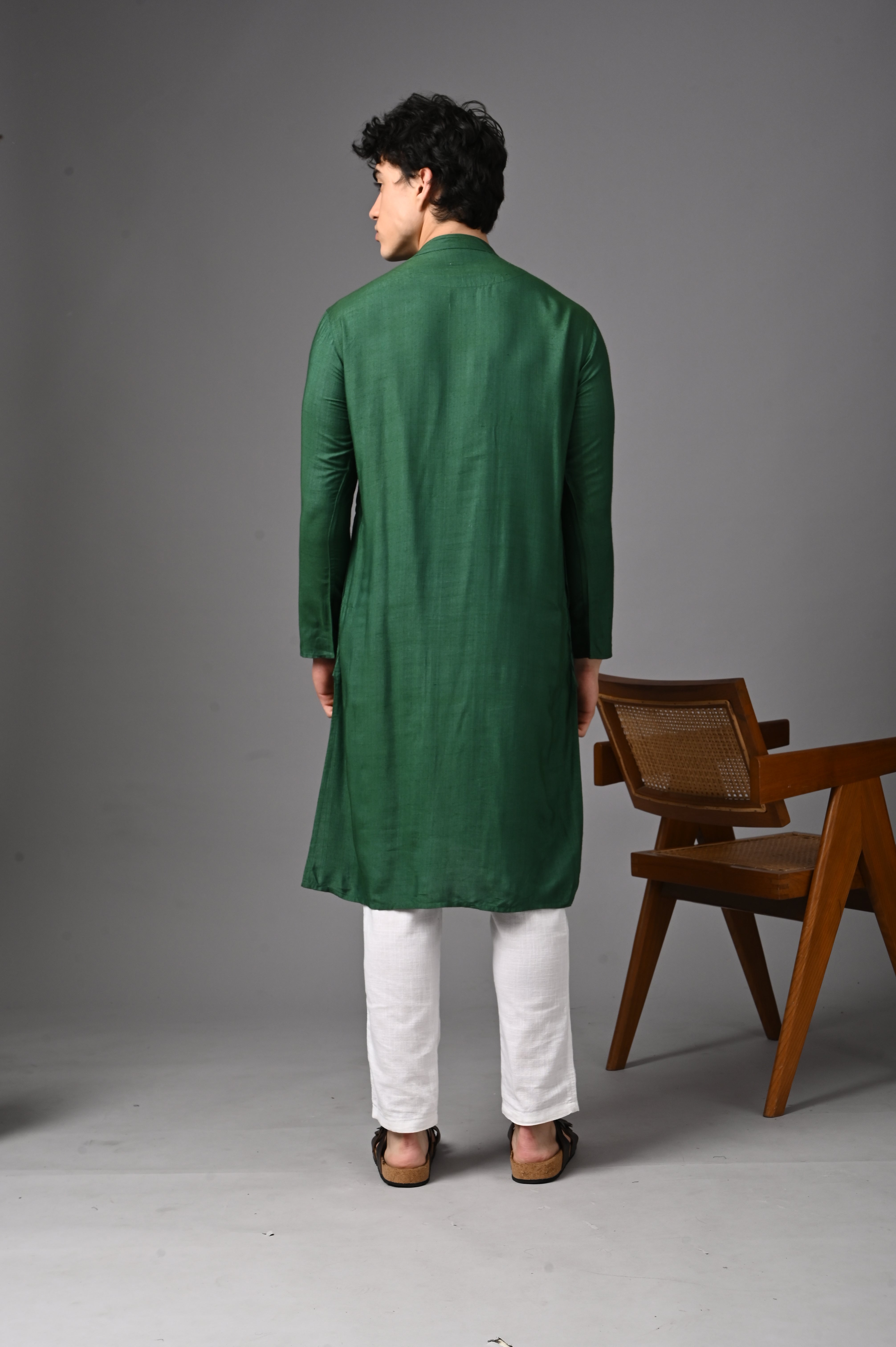 Emerald Green Textured Silk Kurta