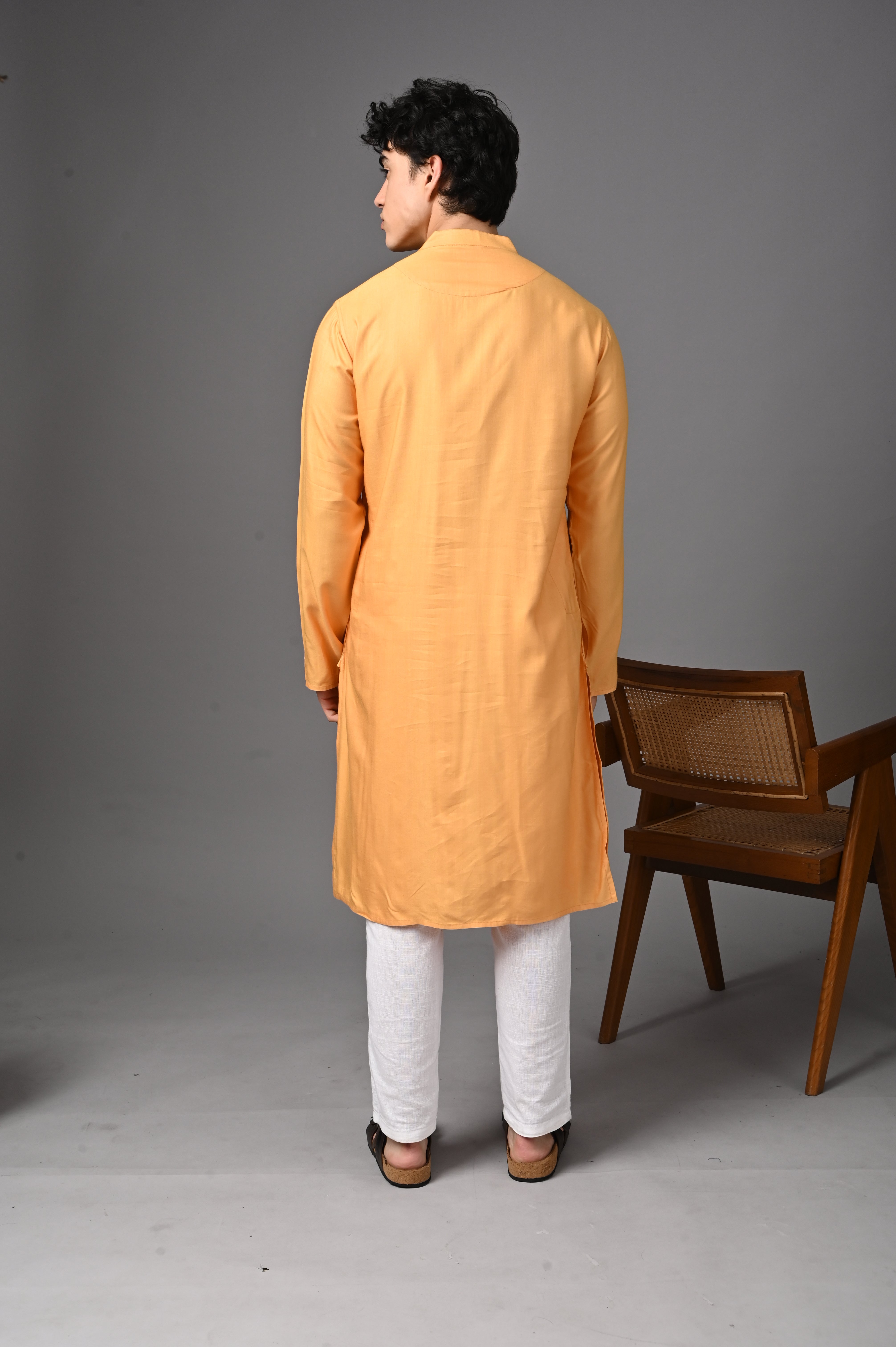 Orange Textured Silk Kurta