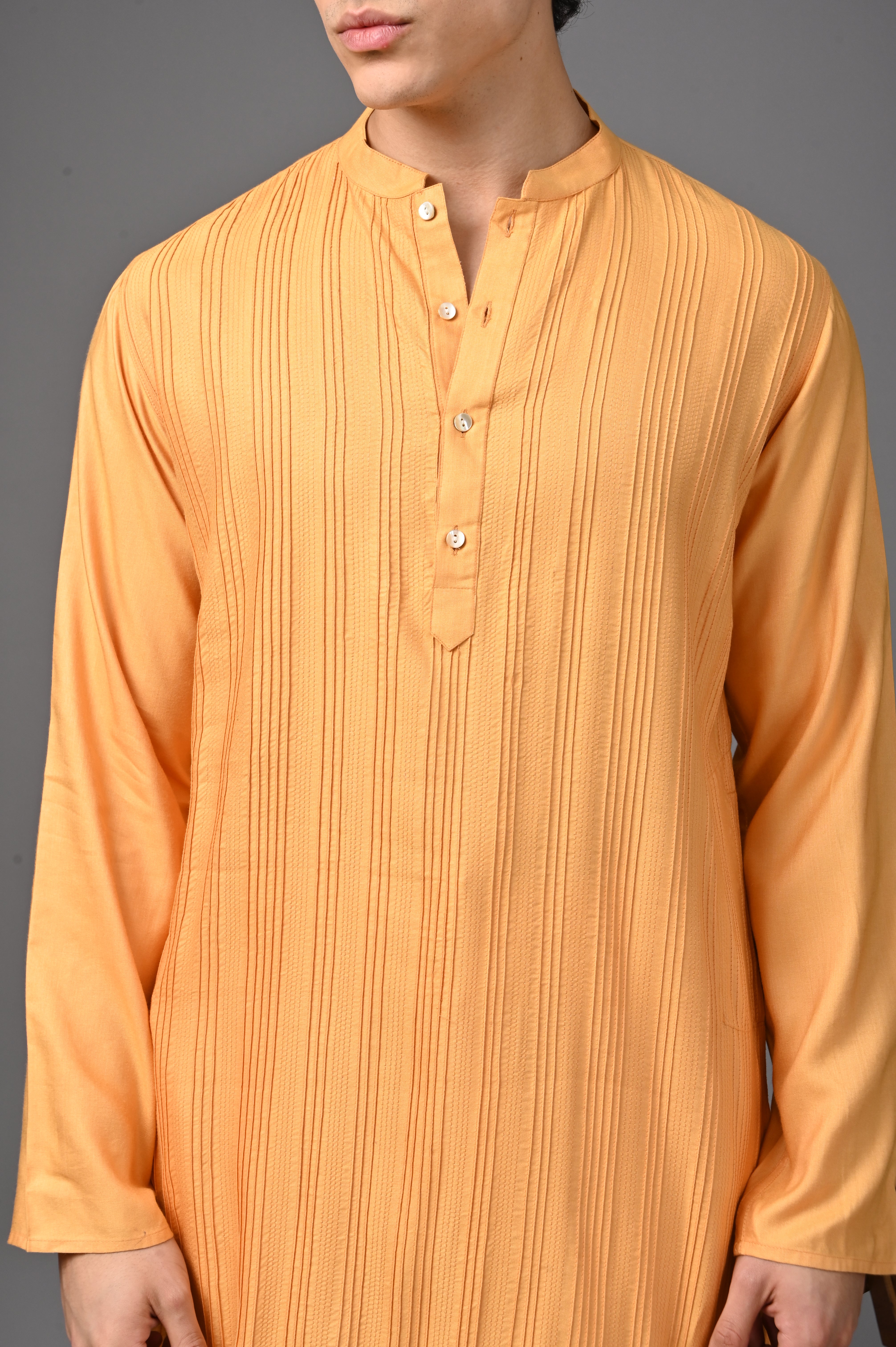 Orange Textured Silk Kurta