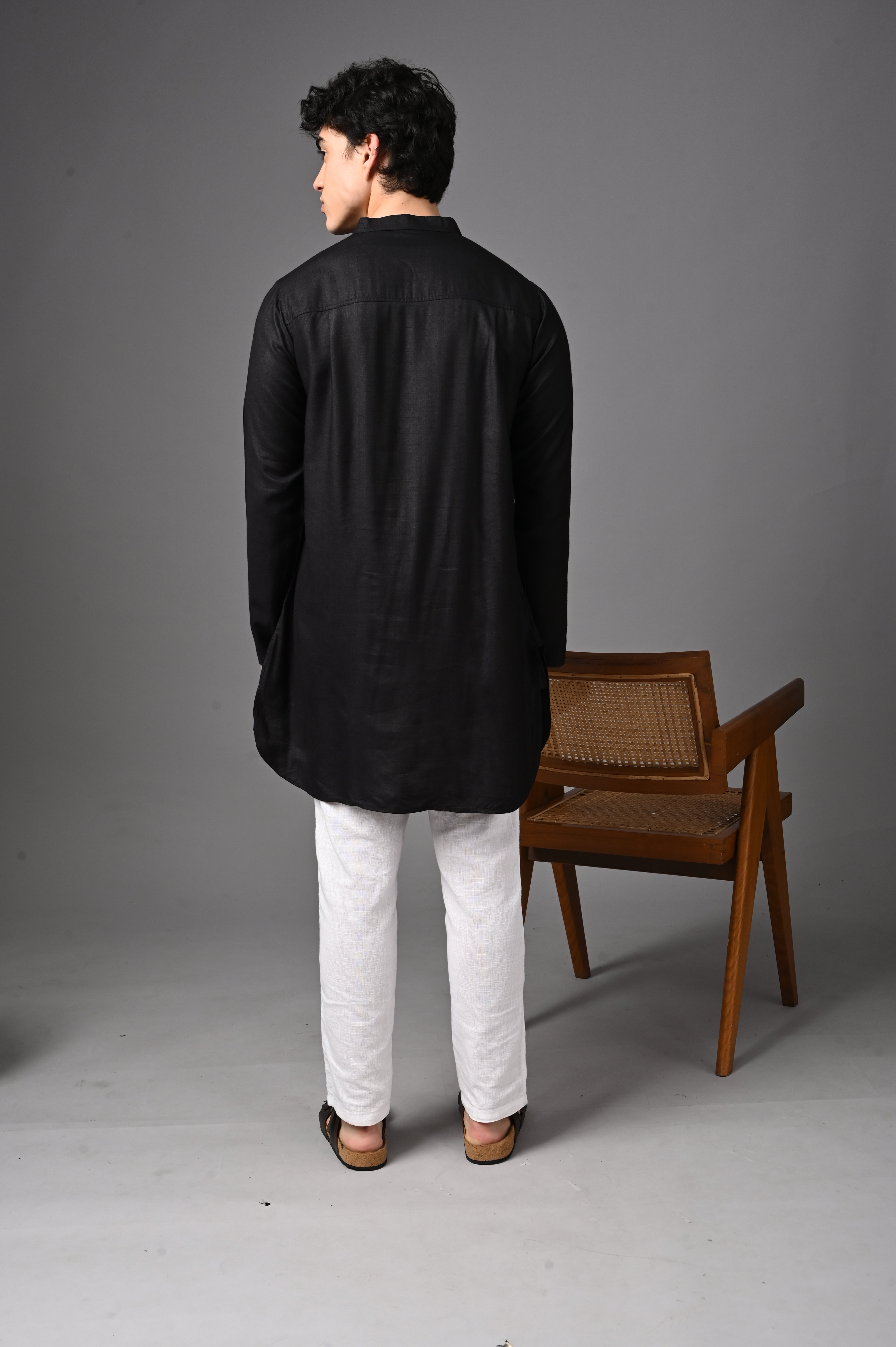 Black Pintuck Silk Kurta