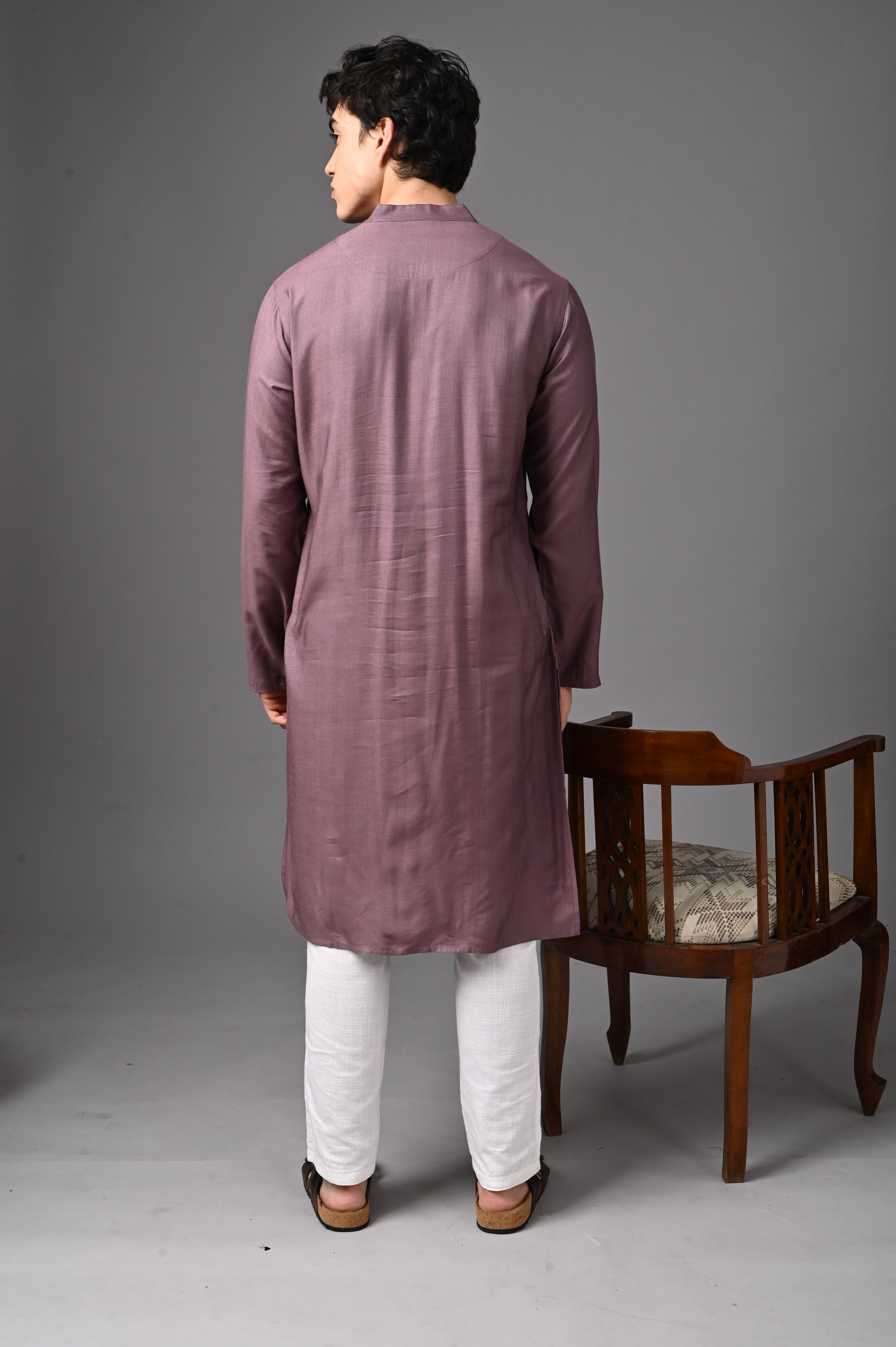 Mauve Pintuck Silk Kurta