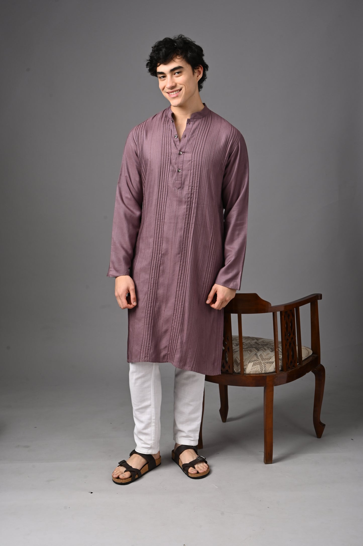 Mauve Pintuck Silk Kurta