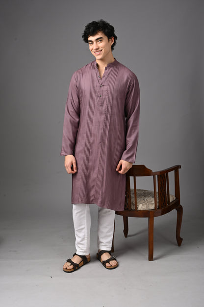 Mauve Pintuck Silk Kurta