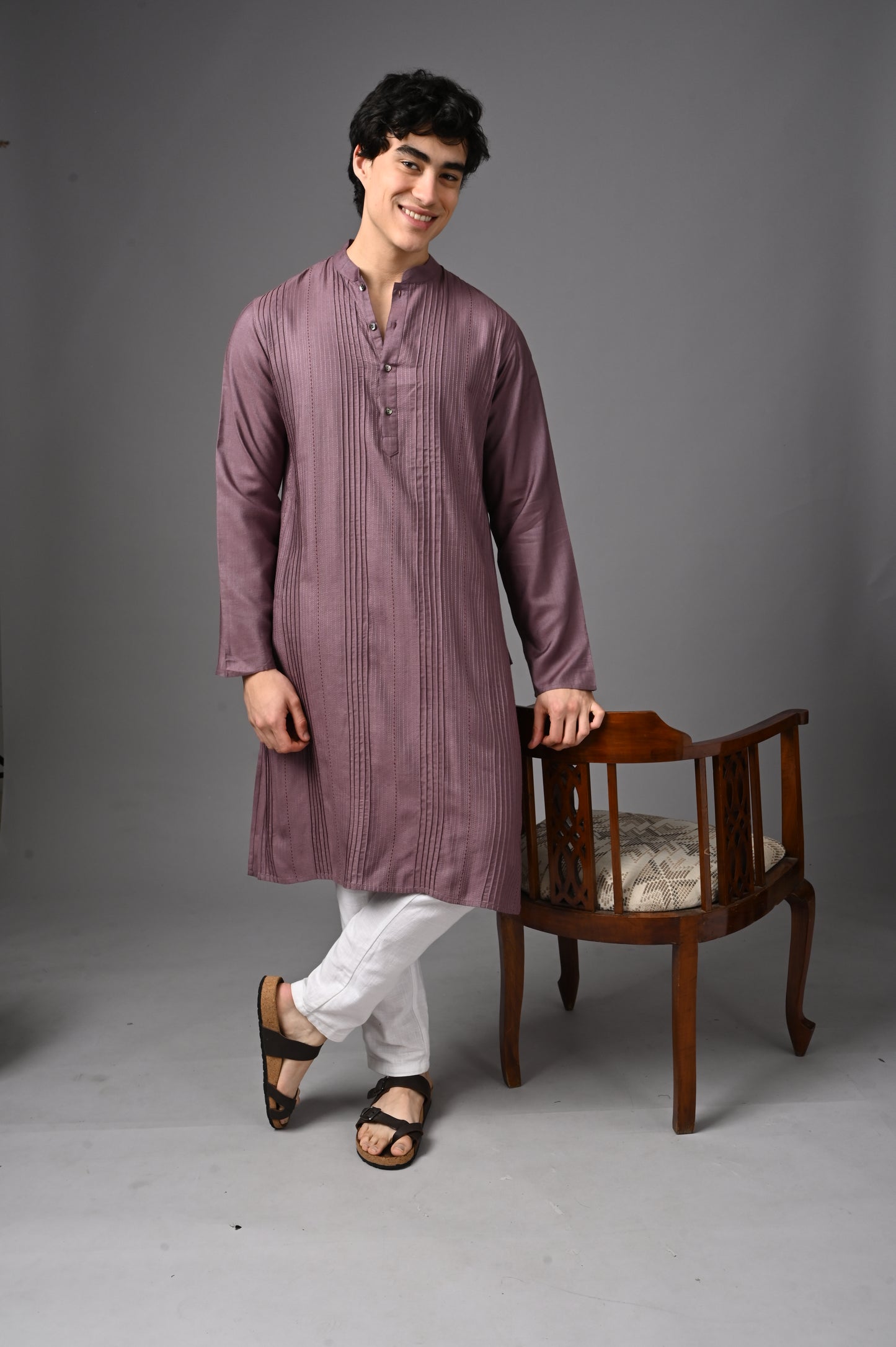 Mauve Pintuck Silk Kurta