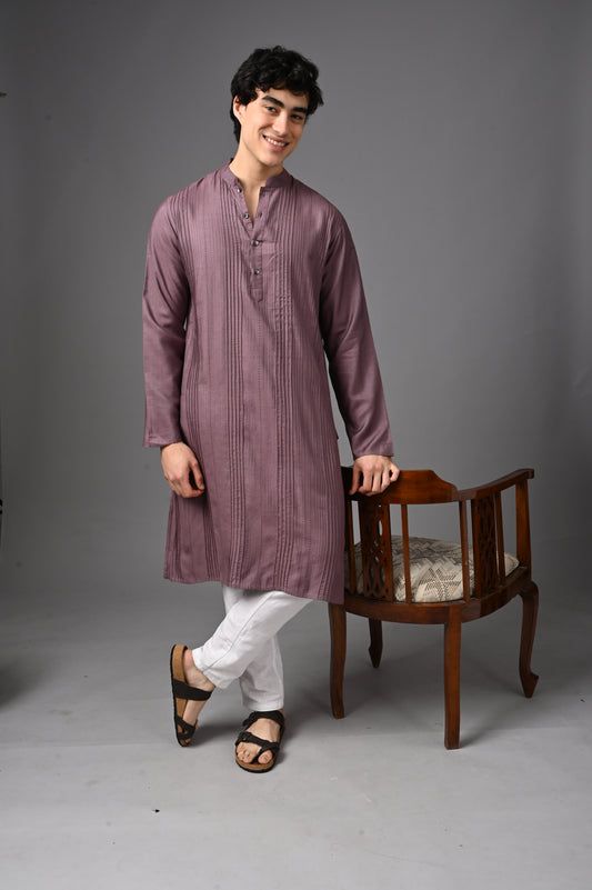 Mauve Pintuck Silk Kurta