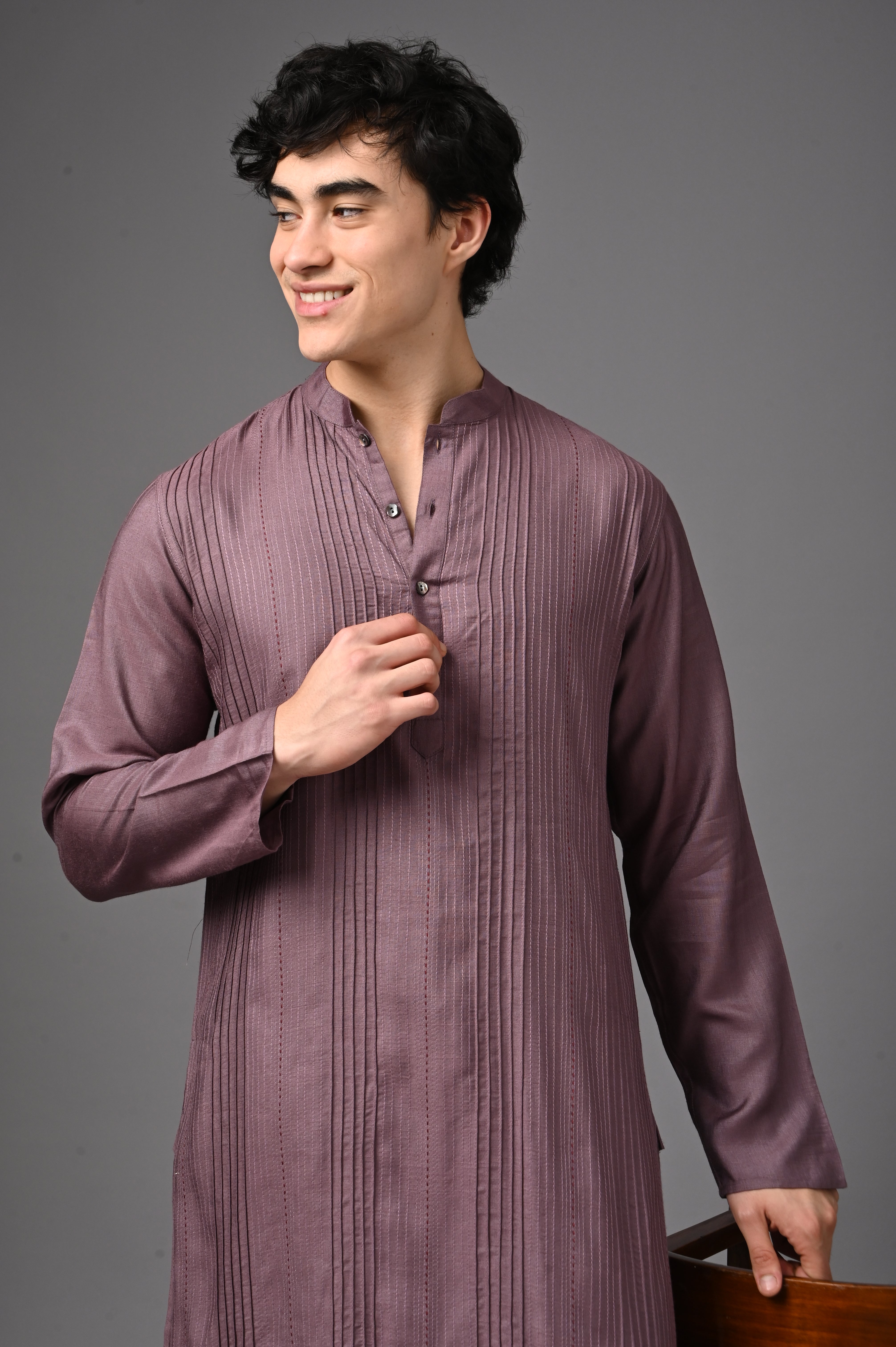 Mauve Pintuck Silk Kurta
