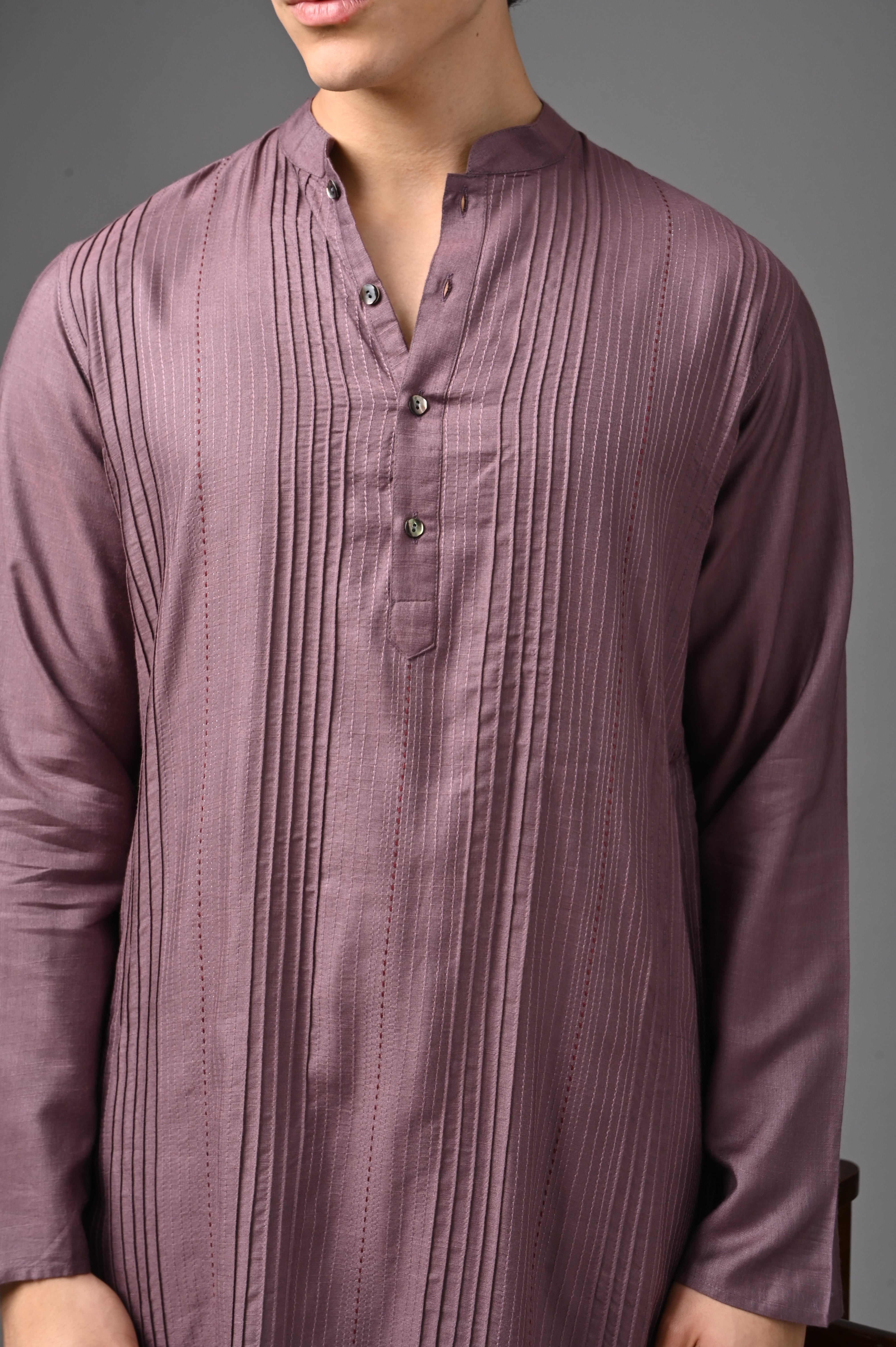 Mauve Pintuck Silk Kurta