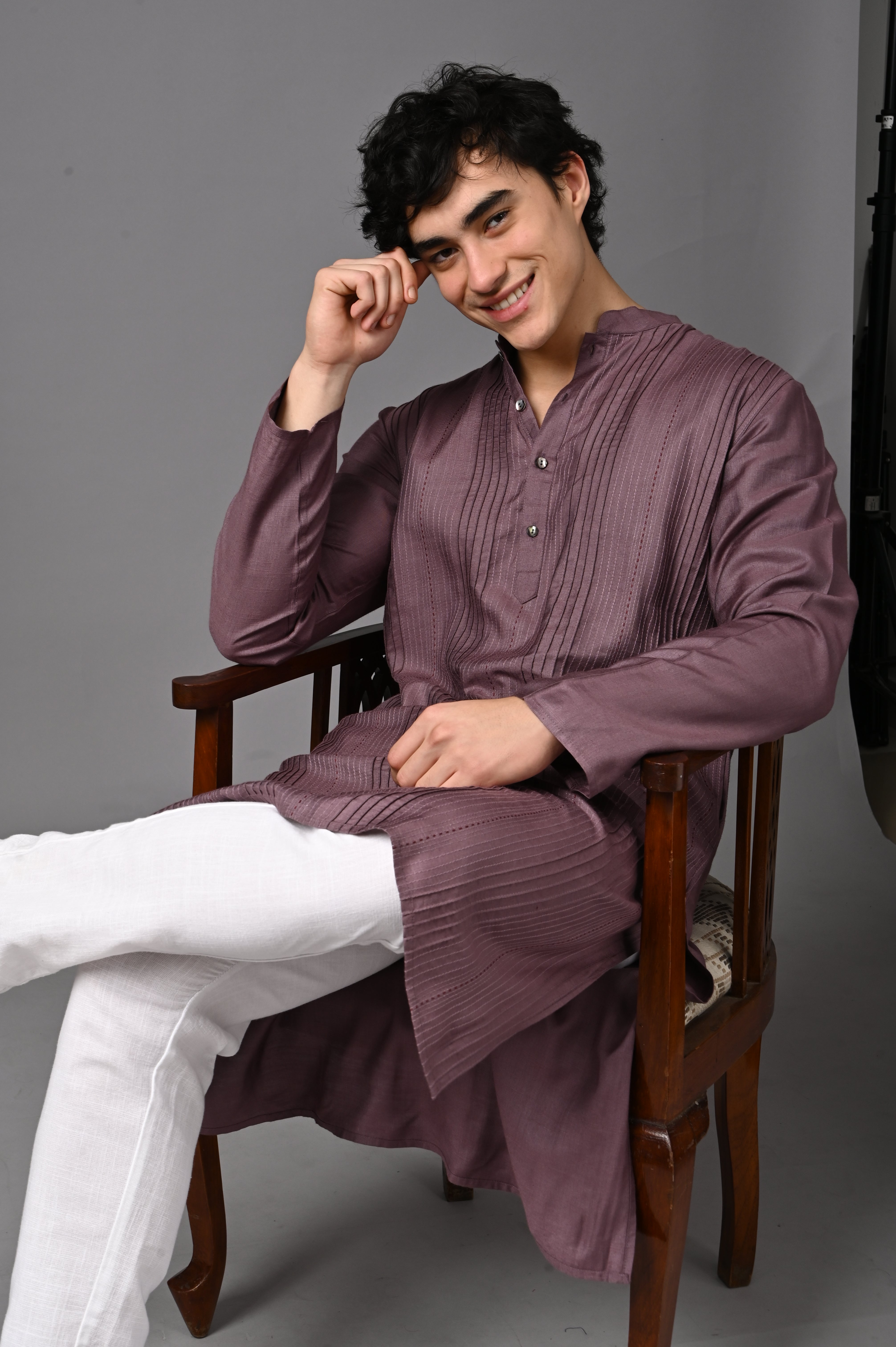 Mauve Pintuck Silk Kurta