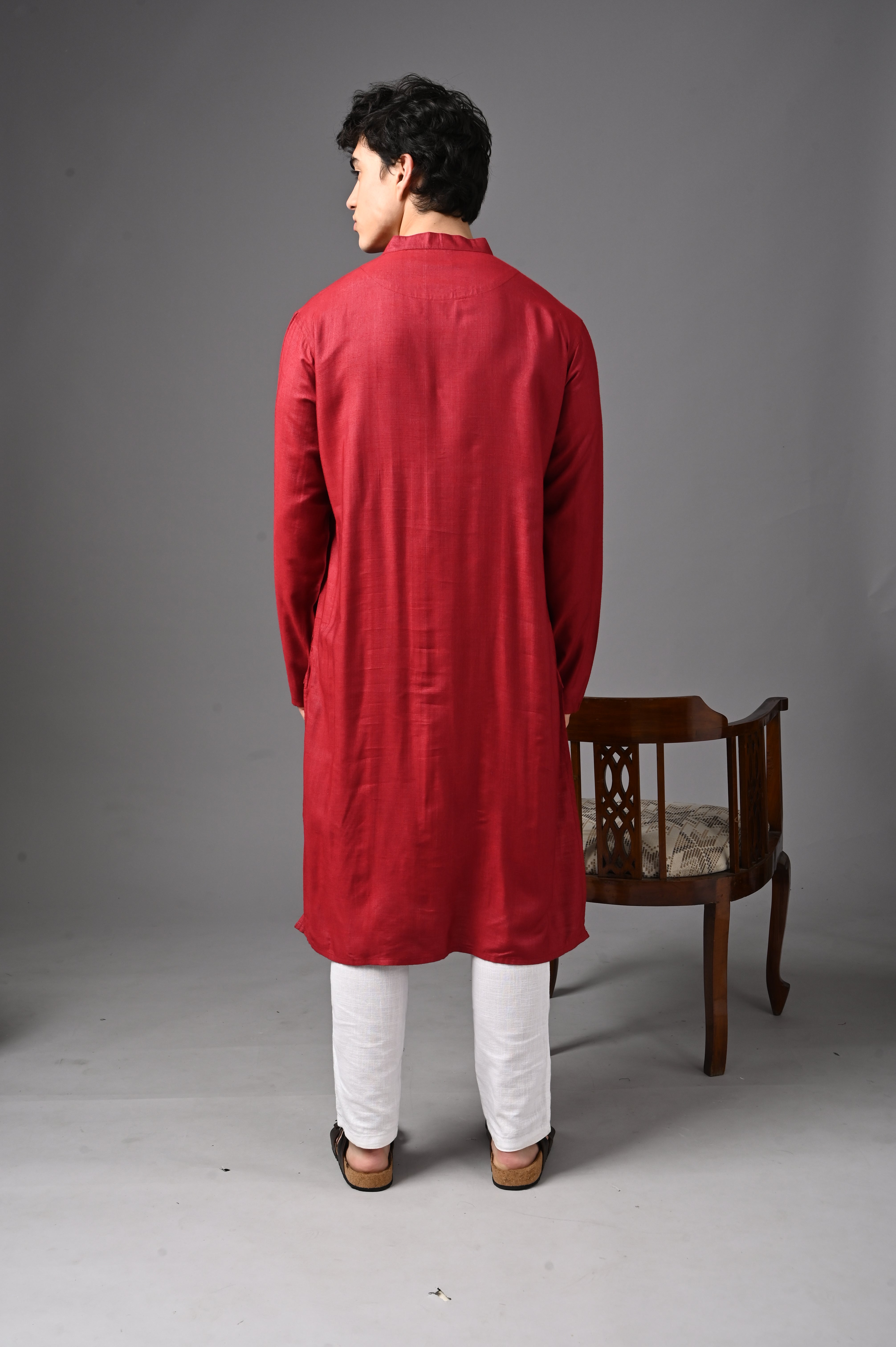 Maroon Textured Silk Kurta