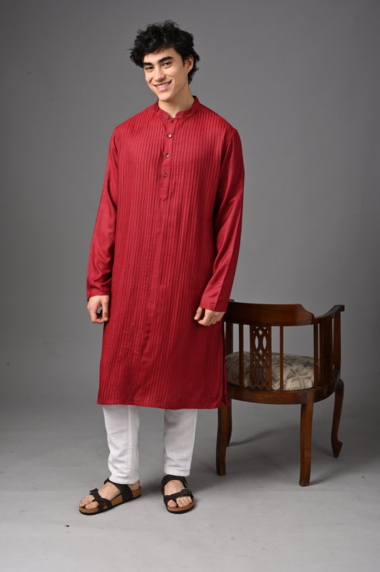 Maroon Textured Silk Kurta